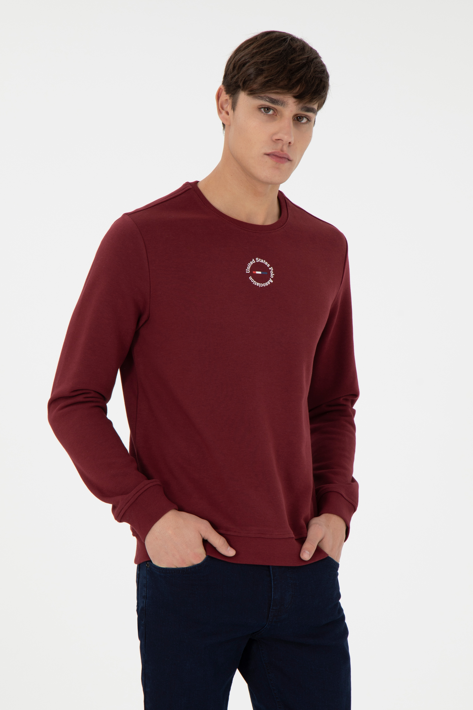 سویشرت یقه گرد بورگاندی رگولار آستین بلند مردانه یو اس پولو | US POLO ASSN