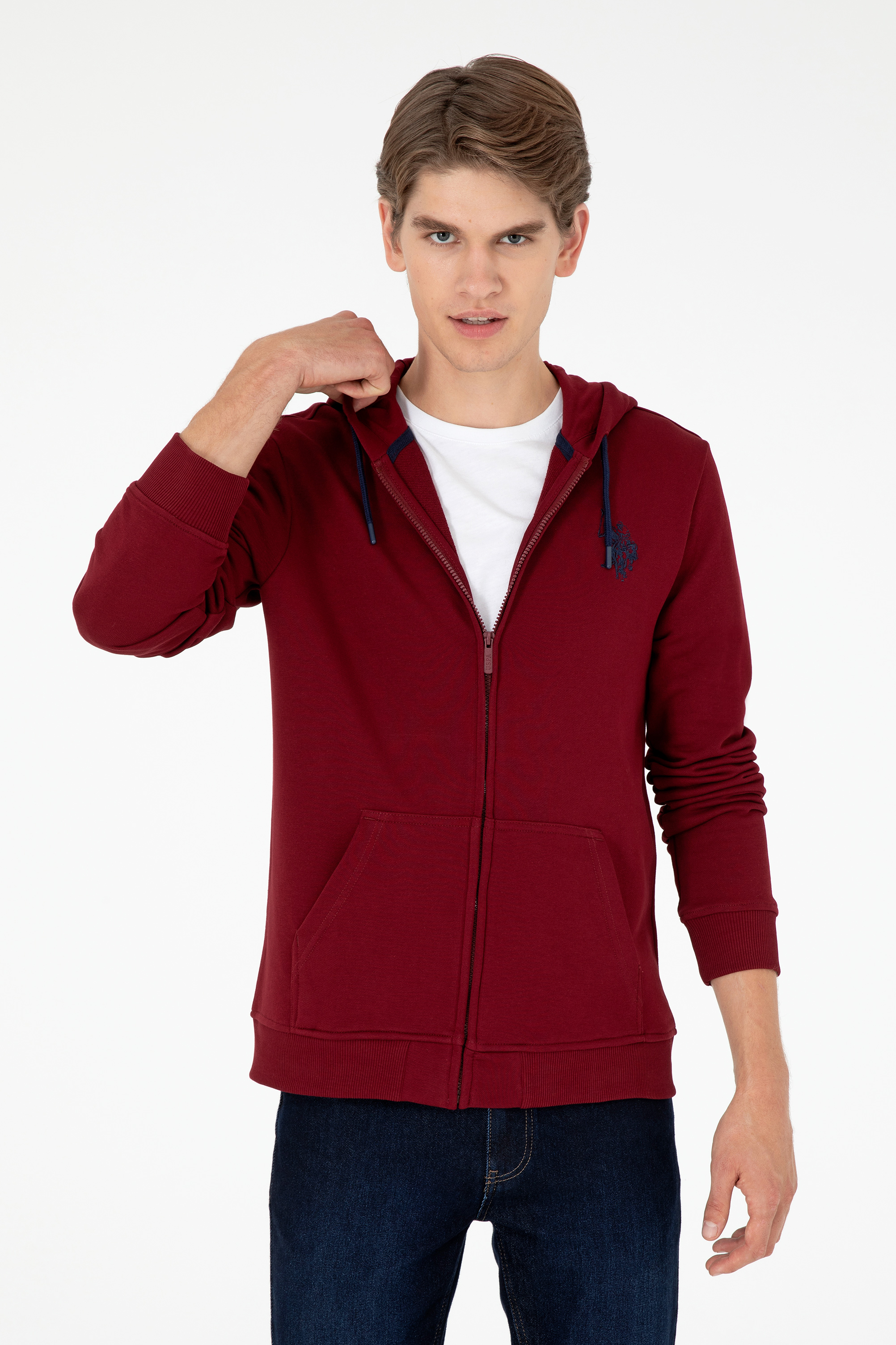 ژاکت هودی بورگاندی رگولار آستین بلند مردانه یو اس پولو | US POLO ASSN