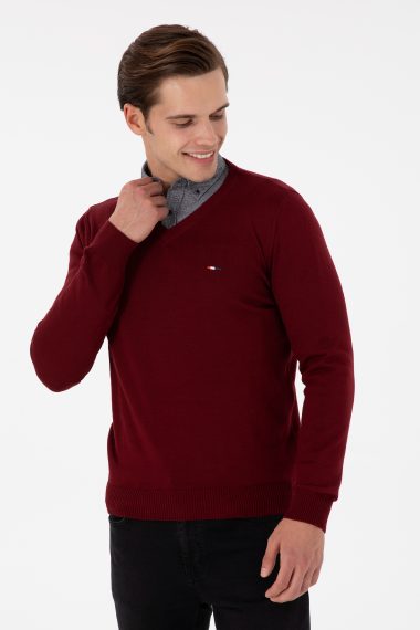 بافت بیسیک یقه هفت بورگاندی  اندامی  مردانه یو اس پولو | US POLO ASSN
