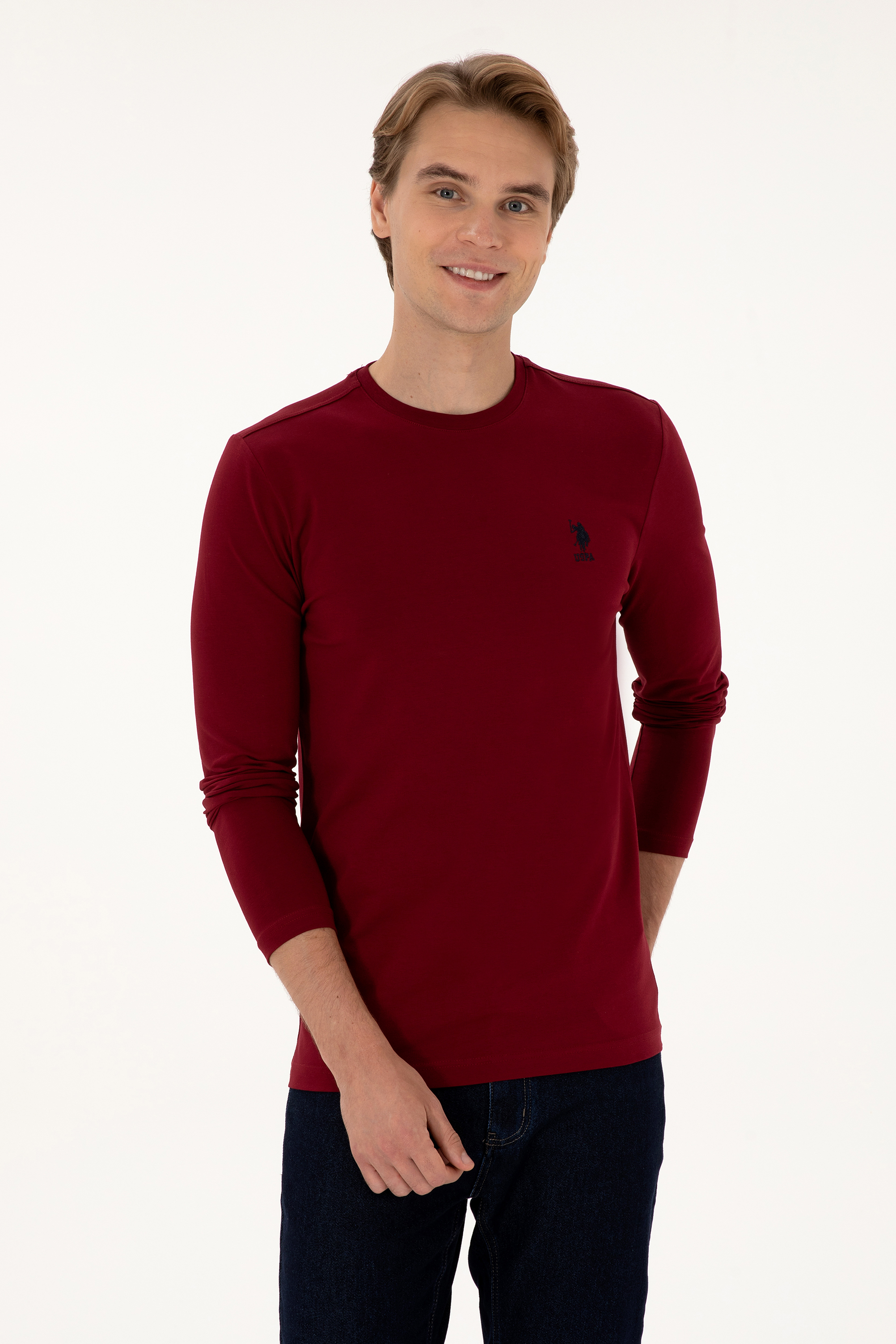 سویشرت بیسیک بورگاندی اندامی مردانه یو اس پولو | US POLO ASSN