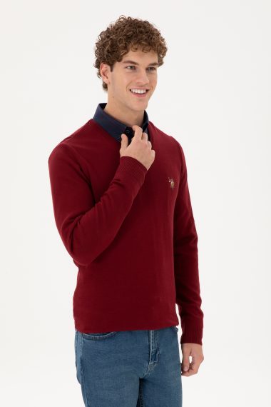 بافت بیسیک یقه هفت بورگاندی  اندامی  مردانه یو اس پولو | US POLO ASSN