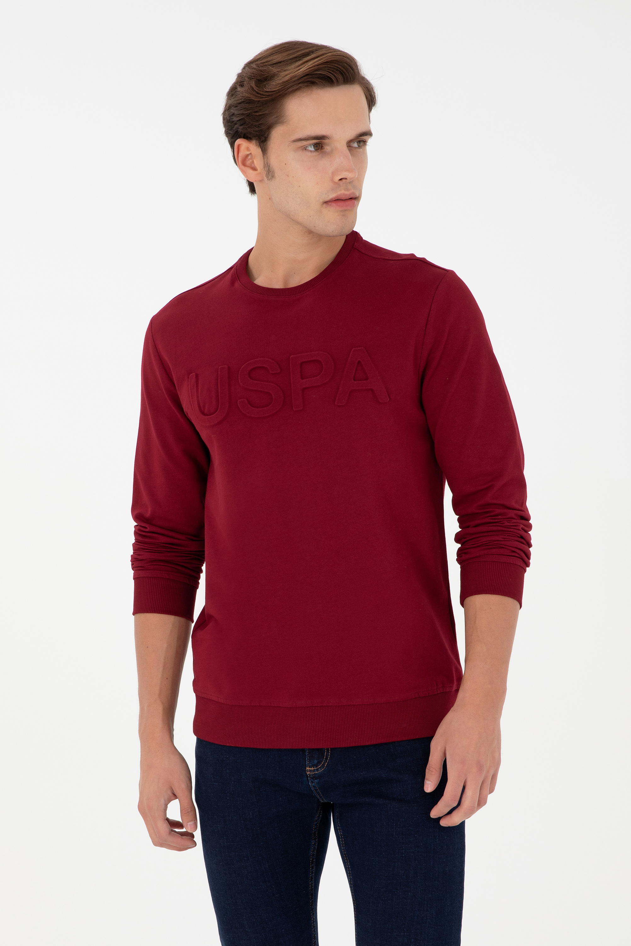 سویشرت بیسیک یقه گرد بورگاندی رگولار مردانه یو اس پولو | US POLO ASSN