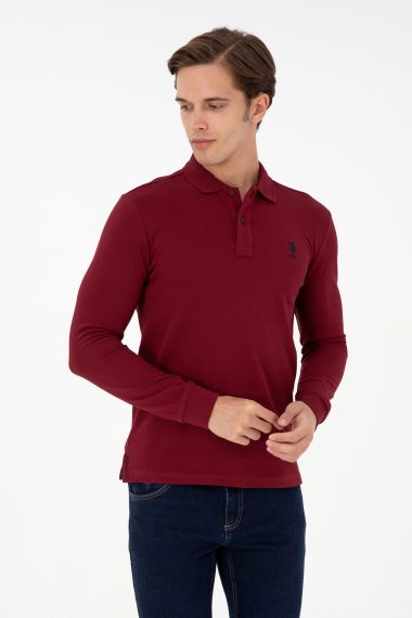 سویشرت بیسیک یقه پولو بورگاندی  اندامی  مردانه یو اس پولو | US POLO ASSN