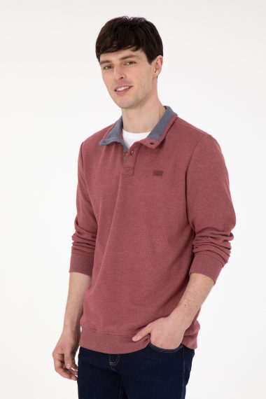 سویشرت یقه ایستاده بورگاندی  رگولار آستین بلند مردانه یو اس پولو | US POLO ASSN