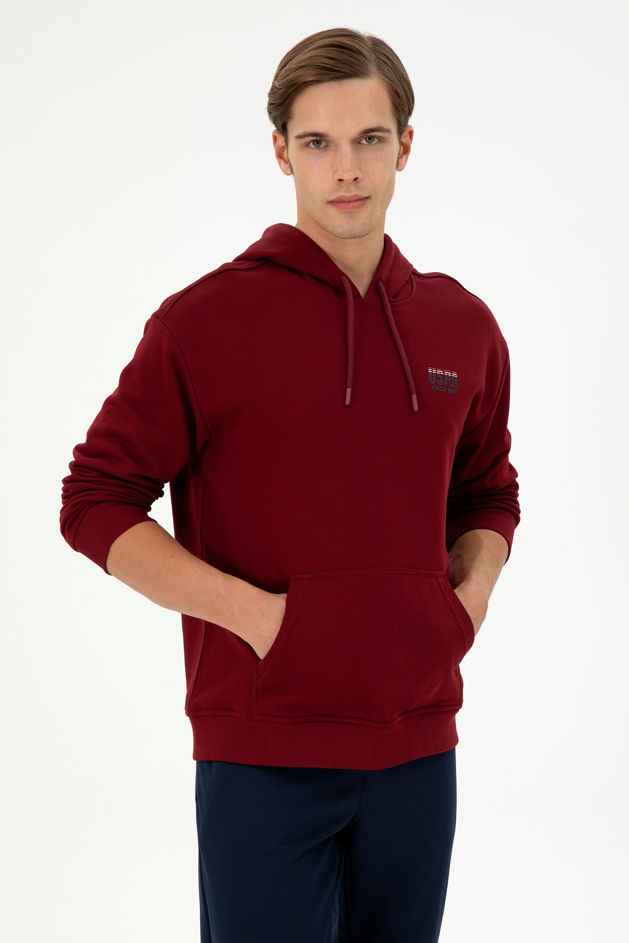 سویشرت هودی بورگاندی ریلکس آستین بلند مردانه یو اس پولو | US POLO ASSN