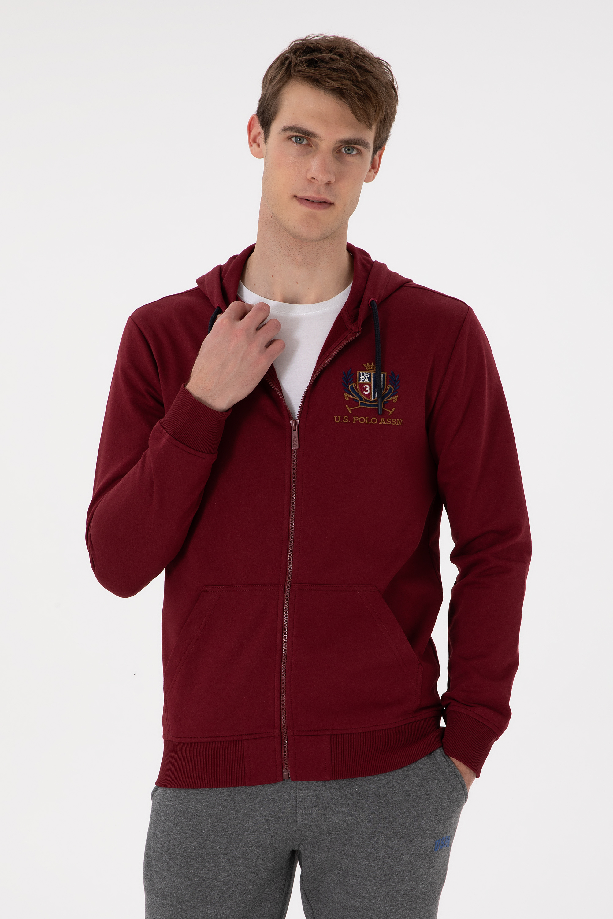 ژاکت هودی بورگاندی رگولار آستین بلند مردانه یو اس پولو | US POLO ASSN