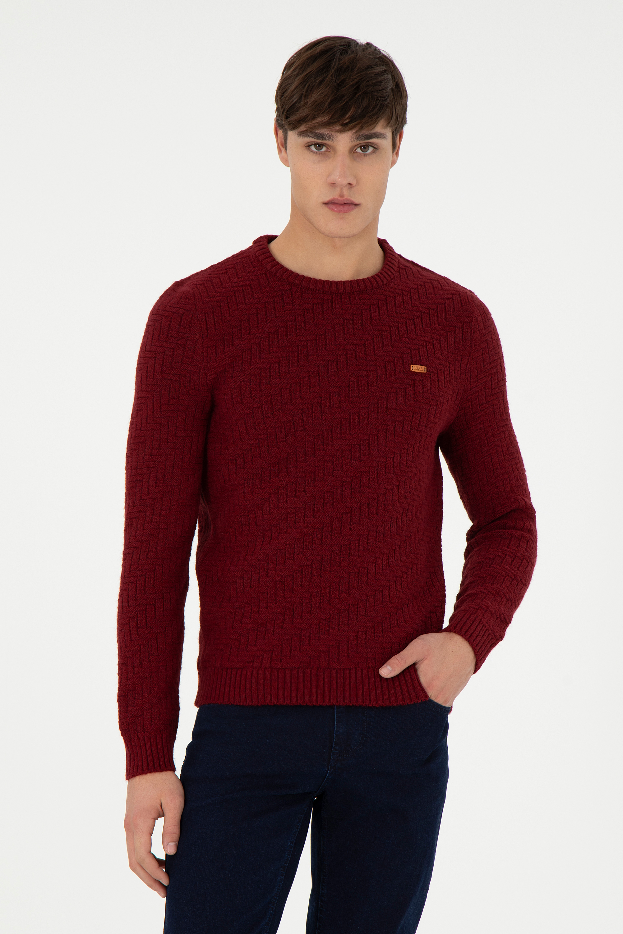 بافت یقه گرد بورگاندی اندامی مردانه یو اس پولو | US POLO ASSN