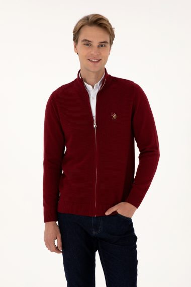 ژاکت تریکو بیسیک  بورگاندی  اندامی  مردانه یو اس پولو | US POLO ASSN