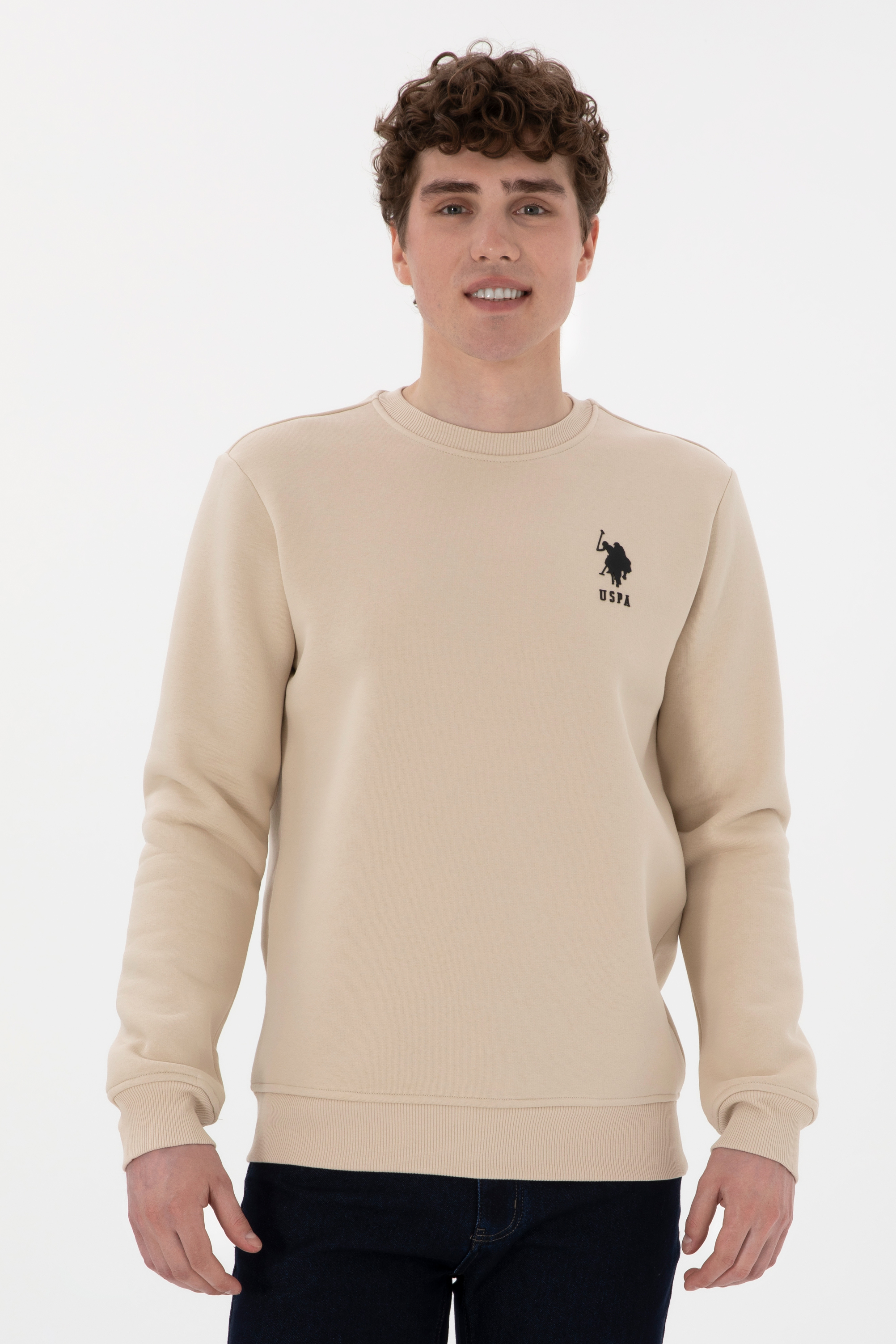 سویشرت یقه گرد خاکستری رگولار آستین بلند مردانه یو اس پولو | US POLO ASSN