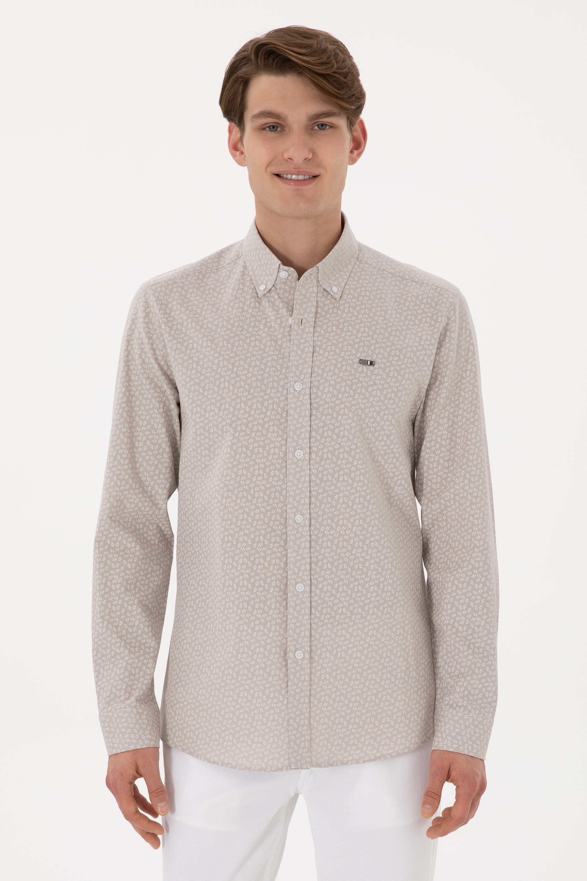پیراهن خاکستری اندامی مردانه یو اس پولو | US POLO ASSN