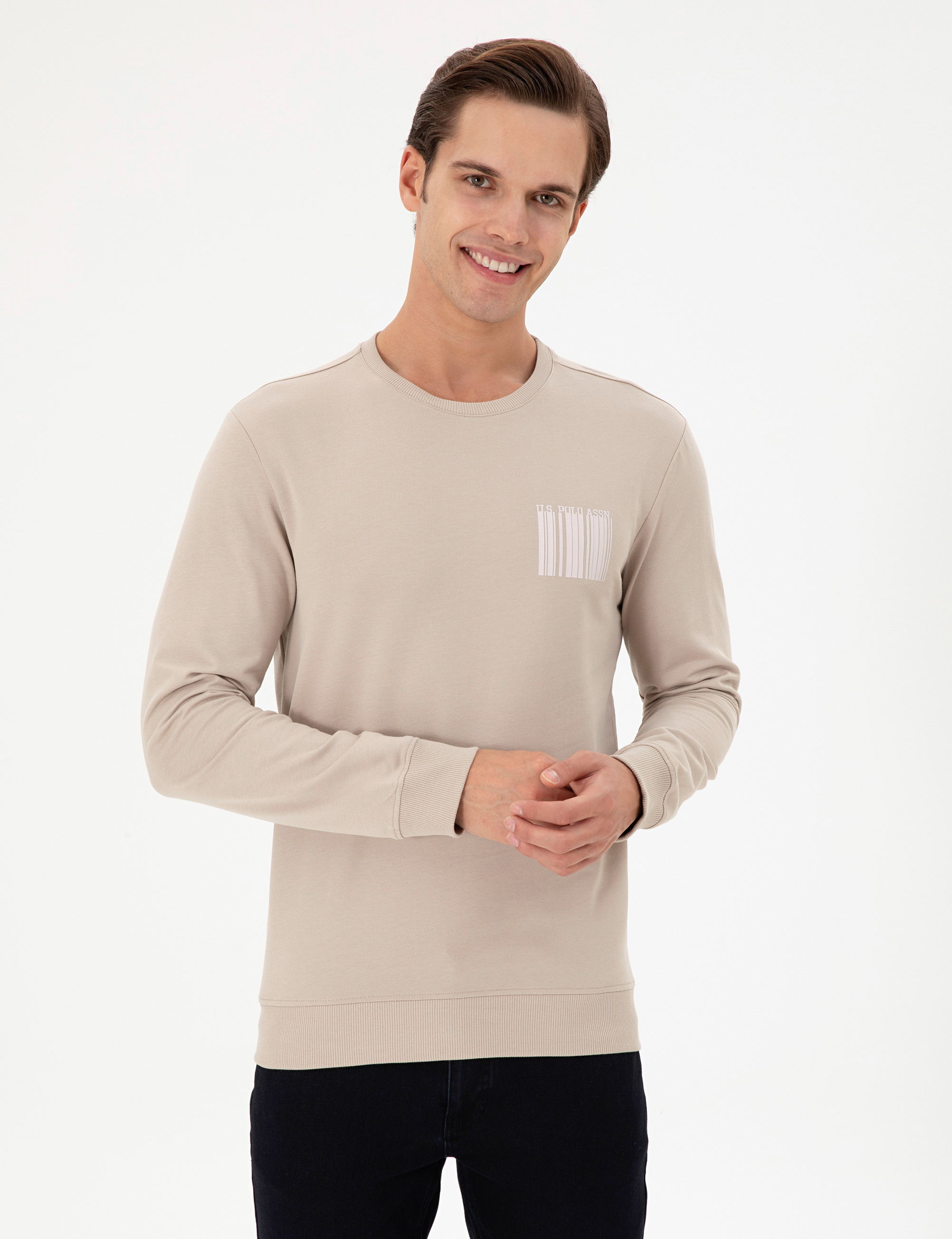 سویشرت یقه گرد خاکستری رگولار آستین بلند مردانه یو اس پولو | US POLO ASSN