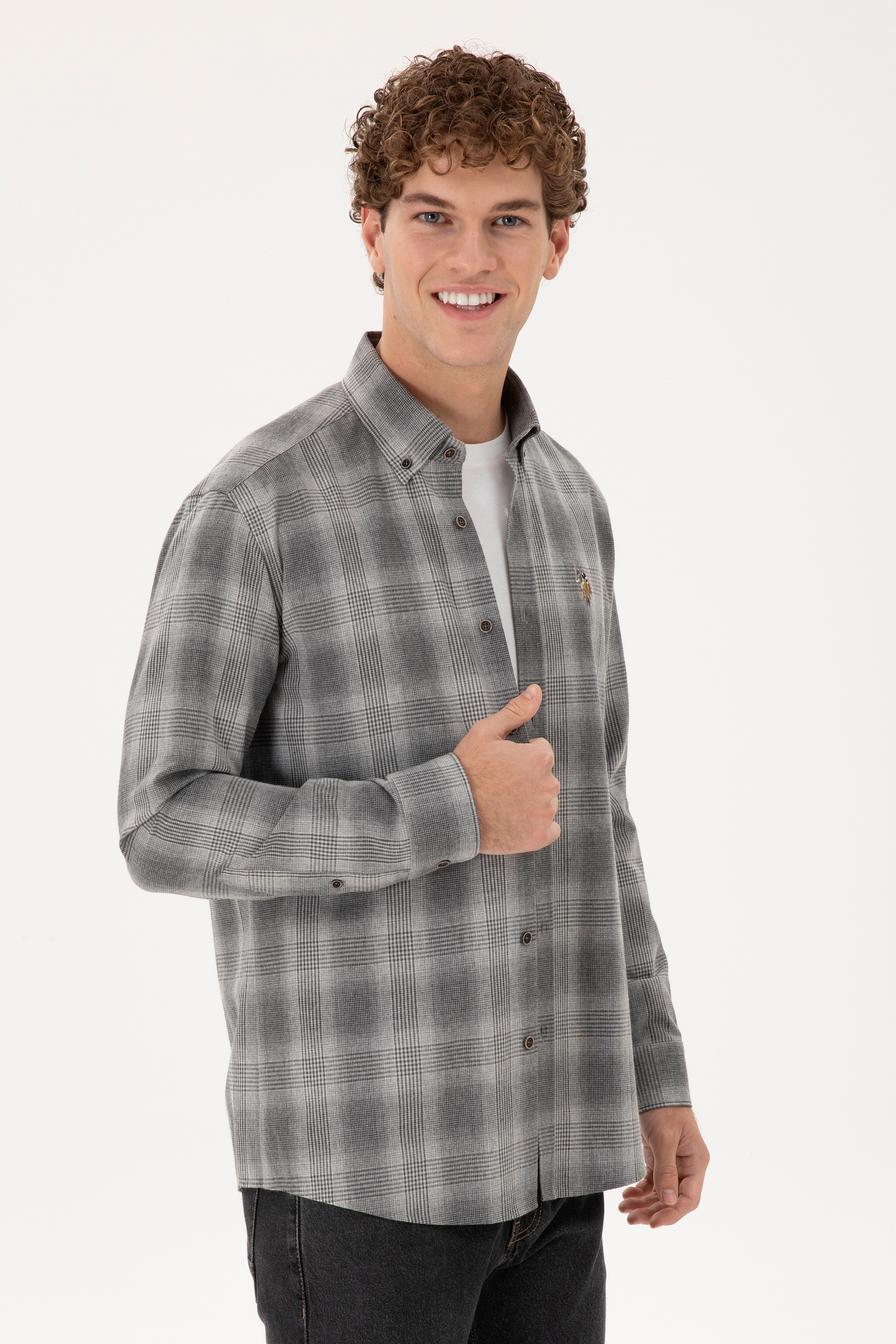 پیراهن خاکستری رگولار مردانه یو اس پولو | US POLO ASSN