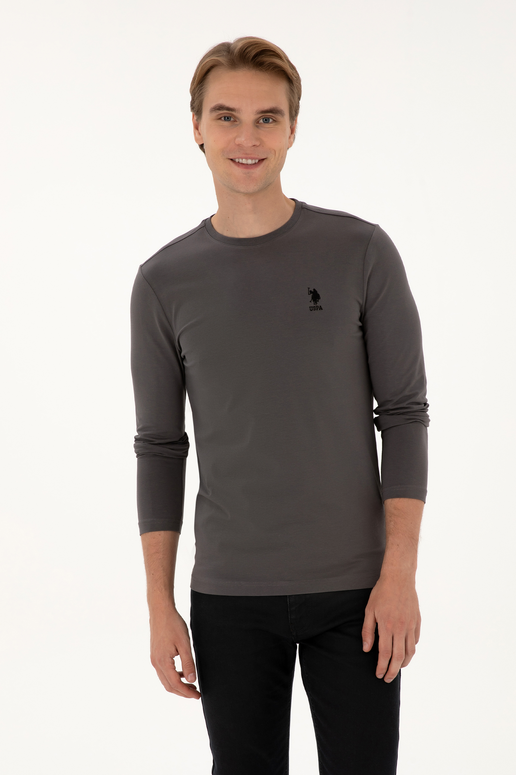 سویشرت بیسیک خاکستری اندامی مردانه یو اس پولو | US POLO ASSN