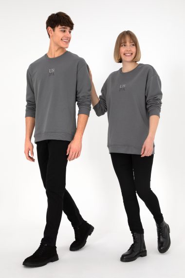 سویشرت بیسیک یقه گرد خاکستری  ریلکس آستین بلند مردانه یو اس پولو | US POLO ASSN