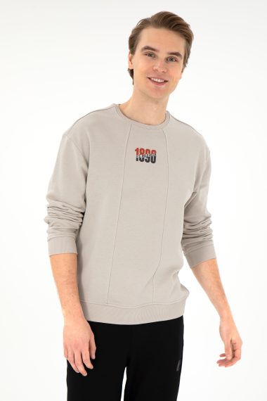 سویشرت یقه گرد خاکستری  ریلکس آستین بلند مردانه یو اس پولو | US POLO ASSN