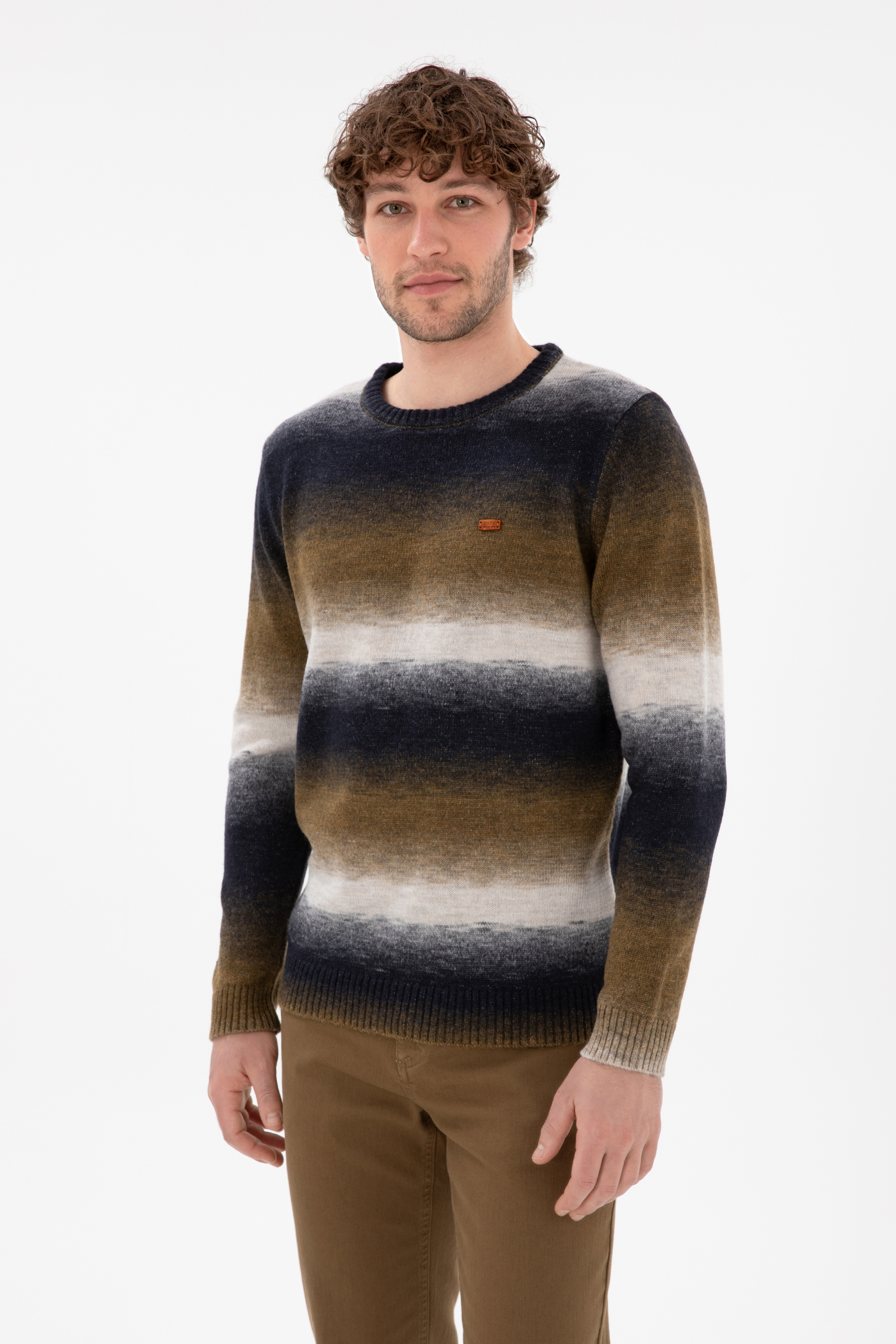 بافت یقه گرد خاکستری اندامی مردانه یو اس پولو | US POLO ASSN
