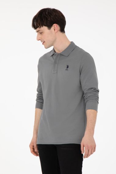 سویشرت بیسیک یقه پولو خاکستری  رگولار  مردانه یو اس پولو | US POLO ASSN