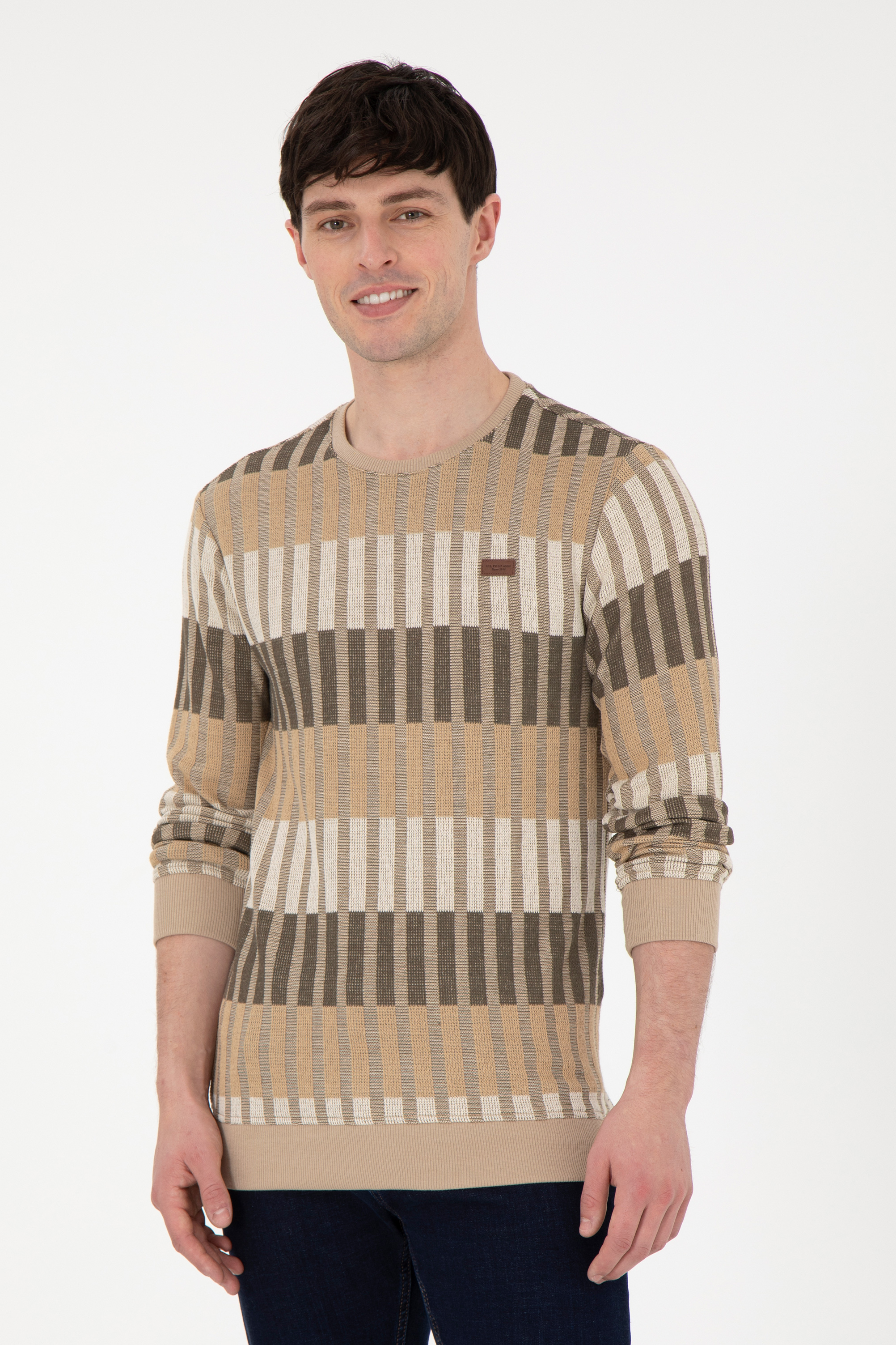سویشرت یقه گرد خاکستری رگولار آستین بلند مردانه یو اس پولو | US POLO ASSN