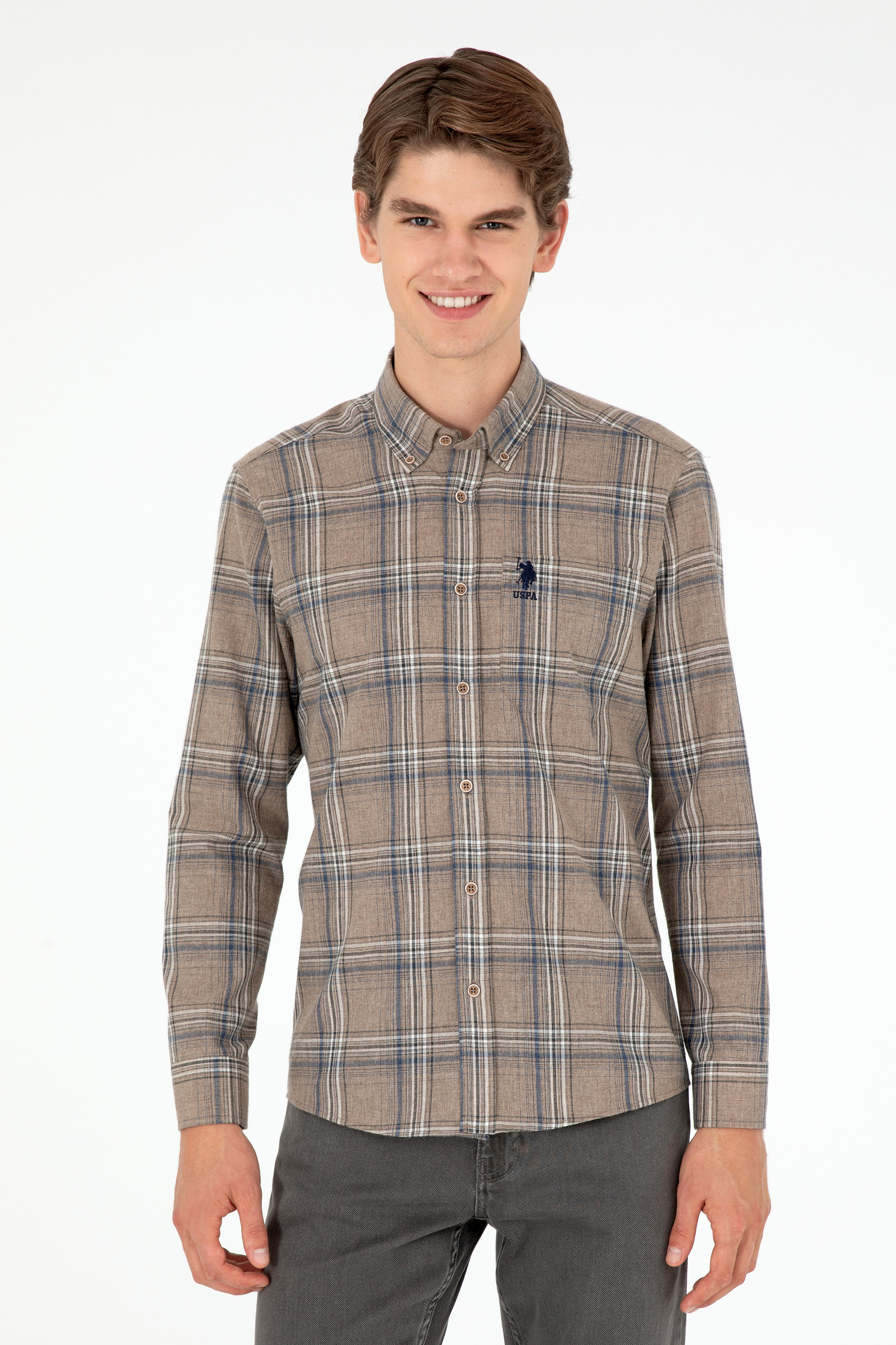 پیراهن خاکستری رگولار مردانه یو اس پولو | US POLO ASSN