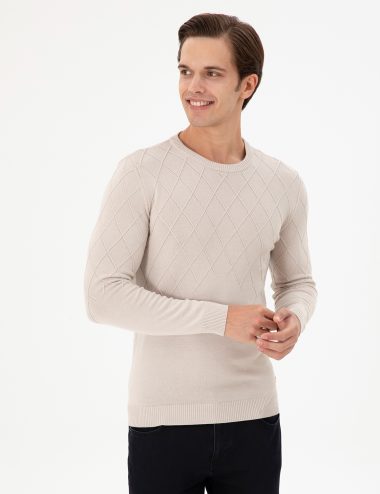 بافت یقه گرد خاکستری  اندامی آستین بلند مردانه یو اس پولو | US POLO ASSN
