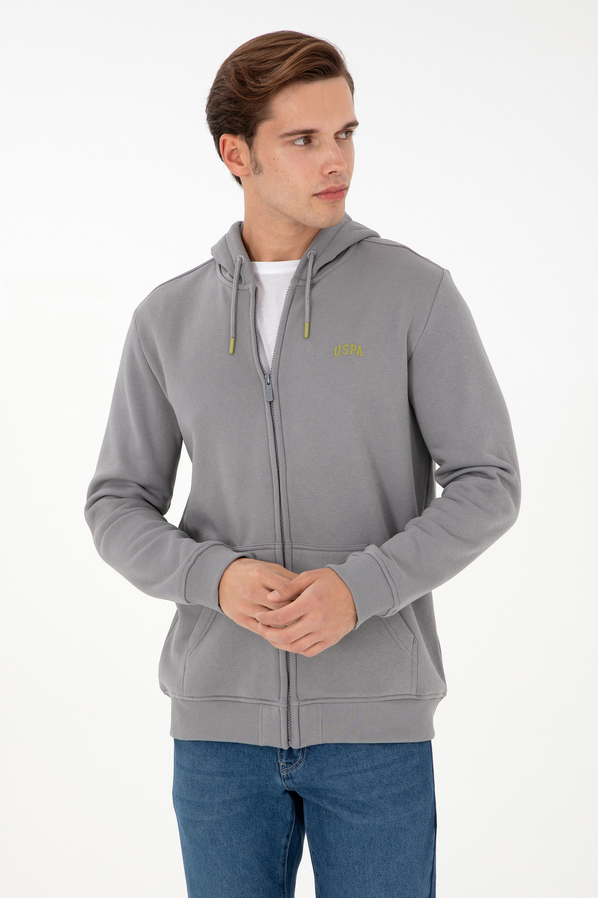 ژاکت هودی خاکستری رگولار آستین بلند مردانه یو اس پولو | US POLO ASSN