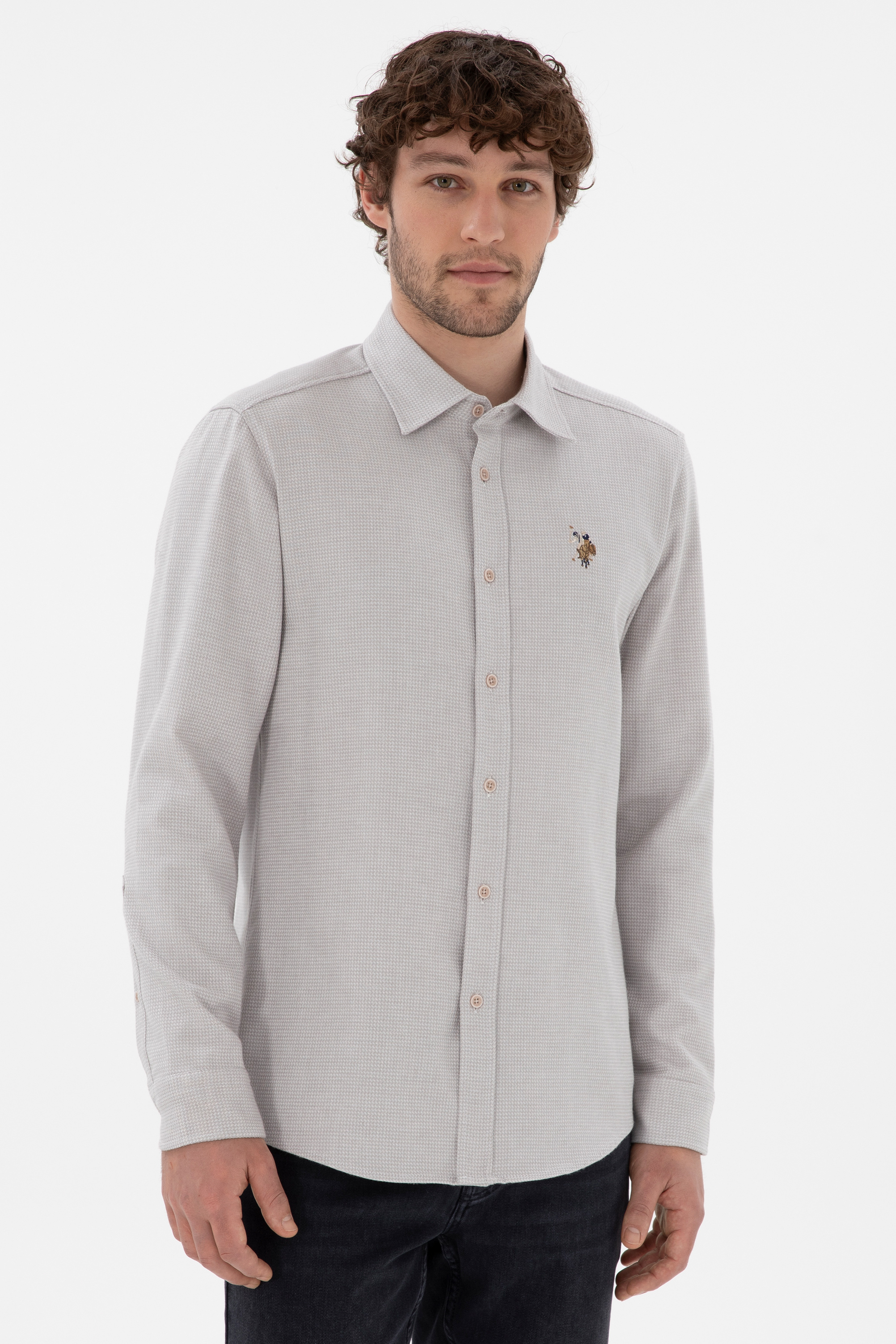 پیراهن خاکستری اندامی مردانه یو اس پولو | US POLO ASSN