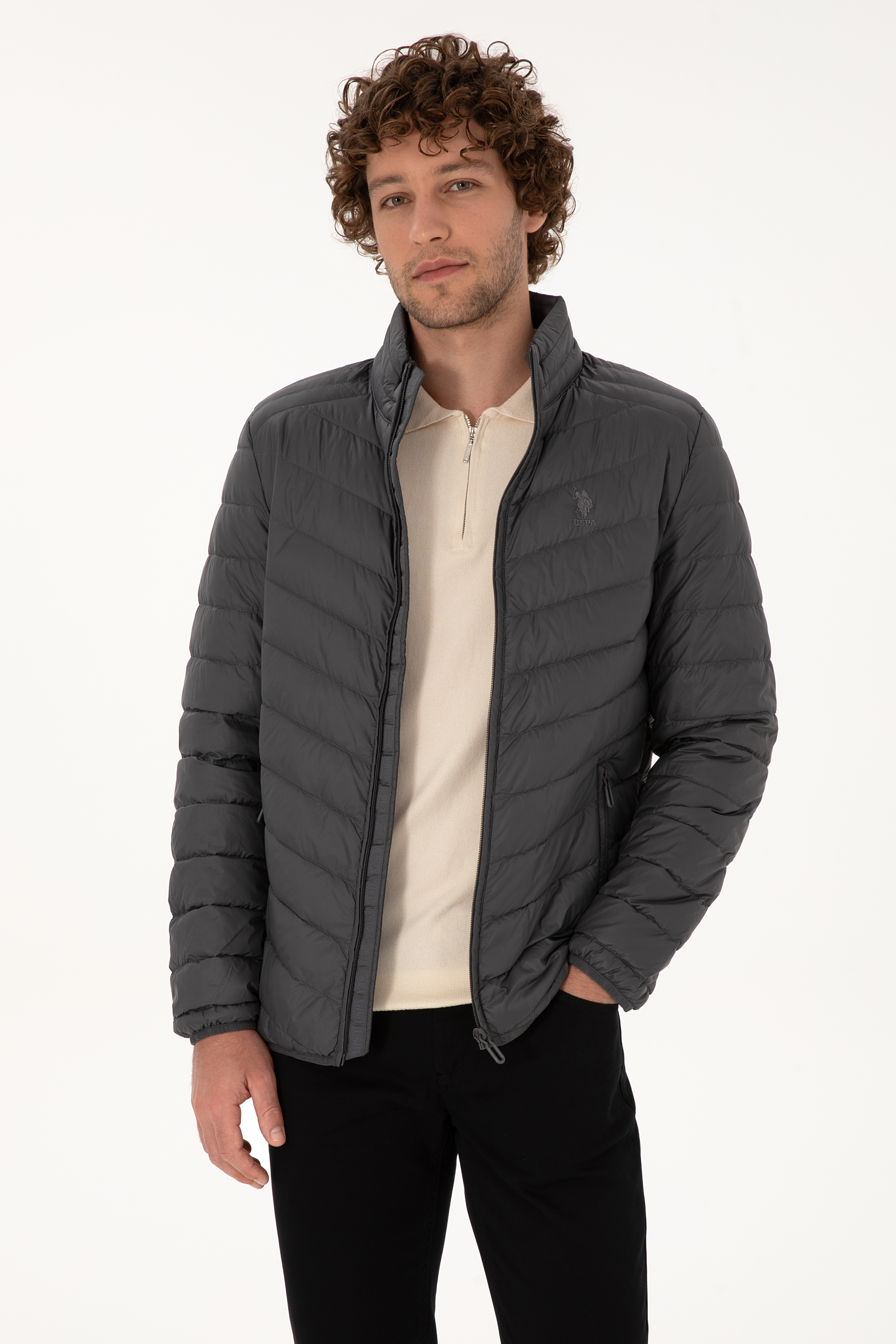 کاپشن خاکستری اندامی مردانه یو اس پولو | US POLO ASSN