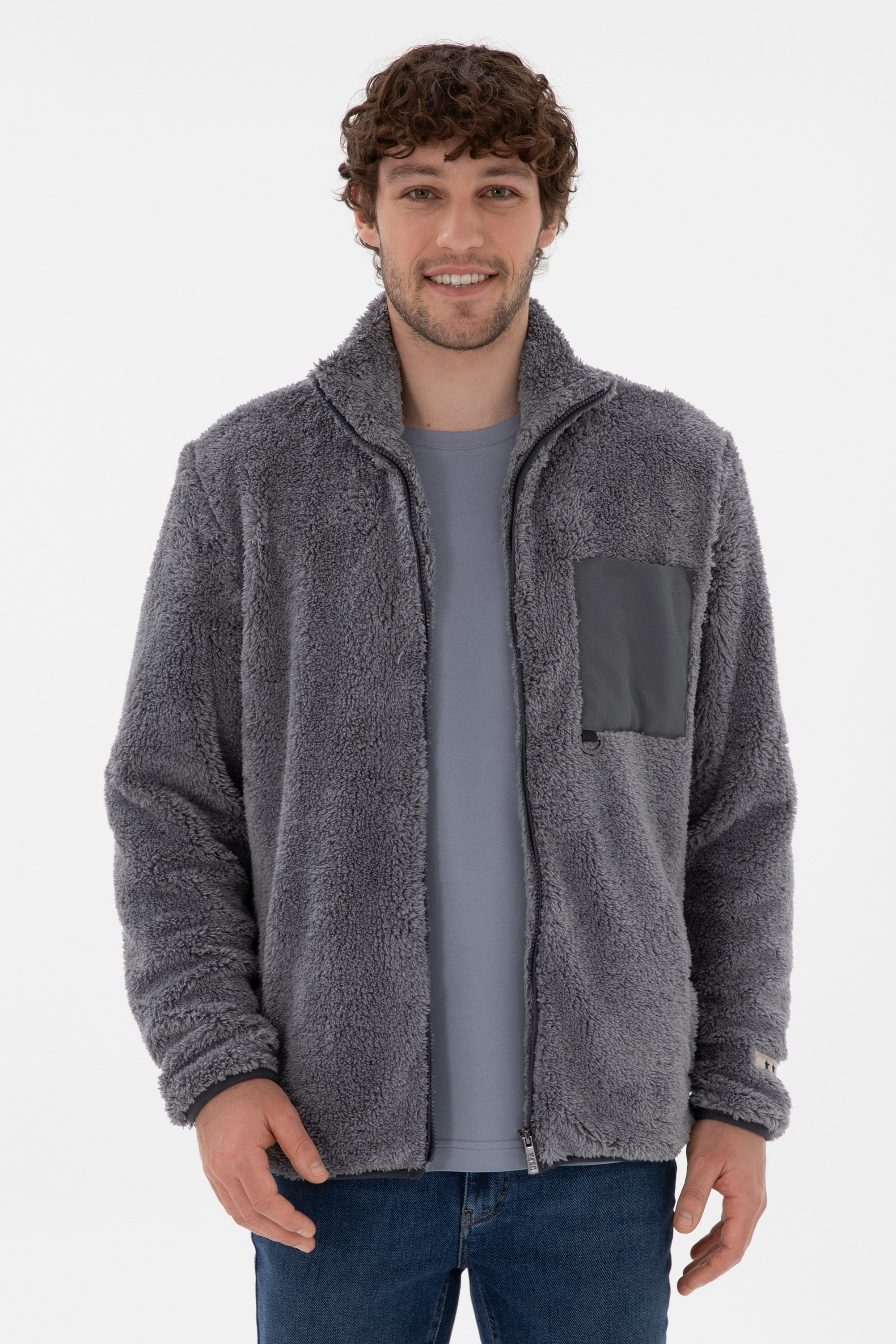ژاکت یقه ایستاده خاکستری روشن رگولار مردانه یو اس پولو | US POLO ASSN