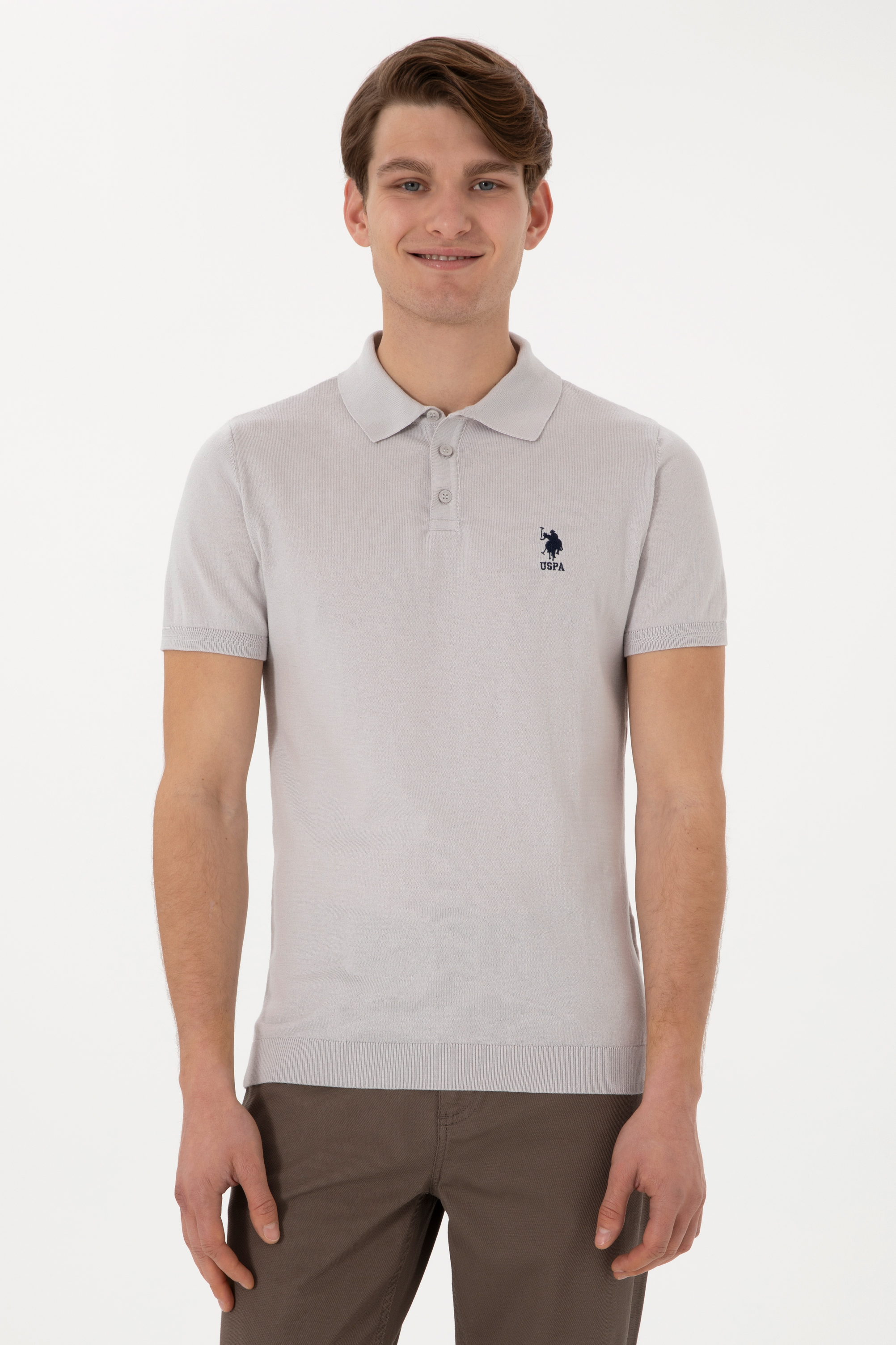 تی شرت یقه پولو خاکستری روشن رگولار مردانه یو اس پولو | US POLO ASSN