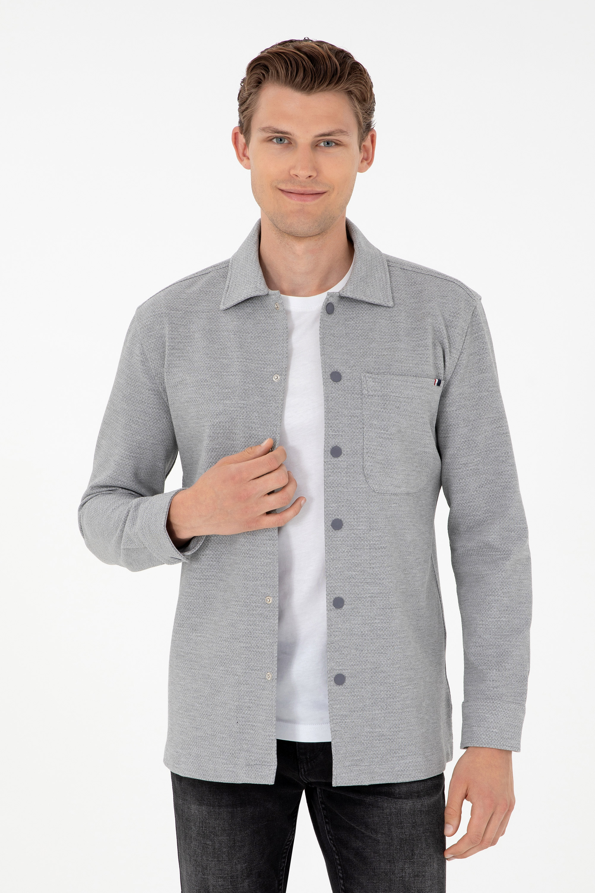 پیراهن خاکستری روشن ریلکس مردانه یو اس پولو | US POLO ASSN