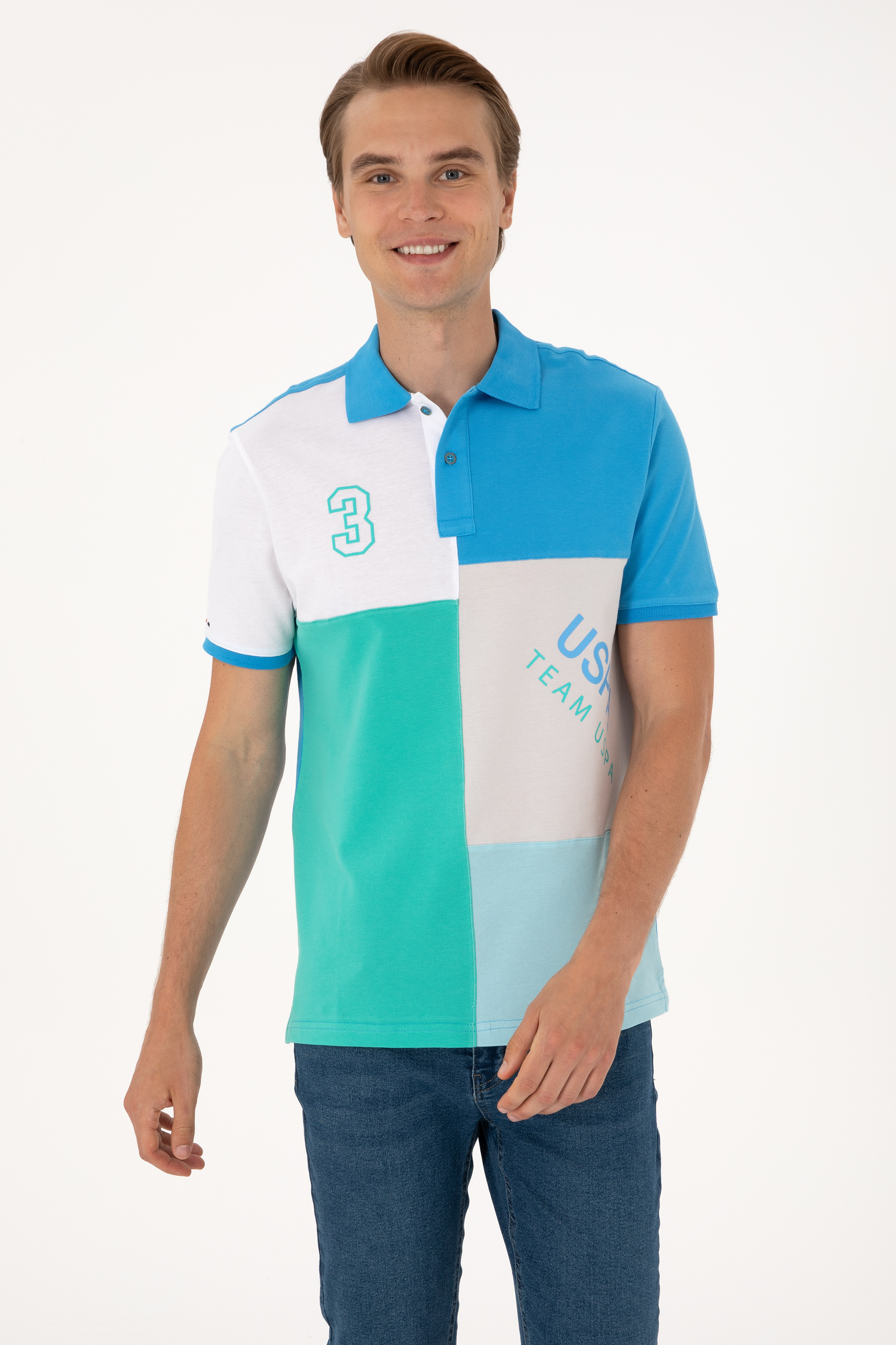 تی شرت یقه پولو خاکستری روشن رگولار مردانه یو اس پولو | US POLO ASSN