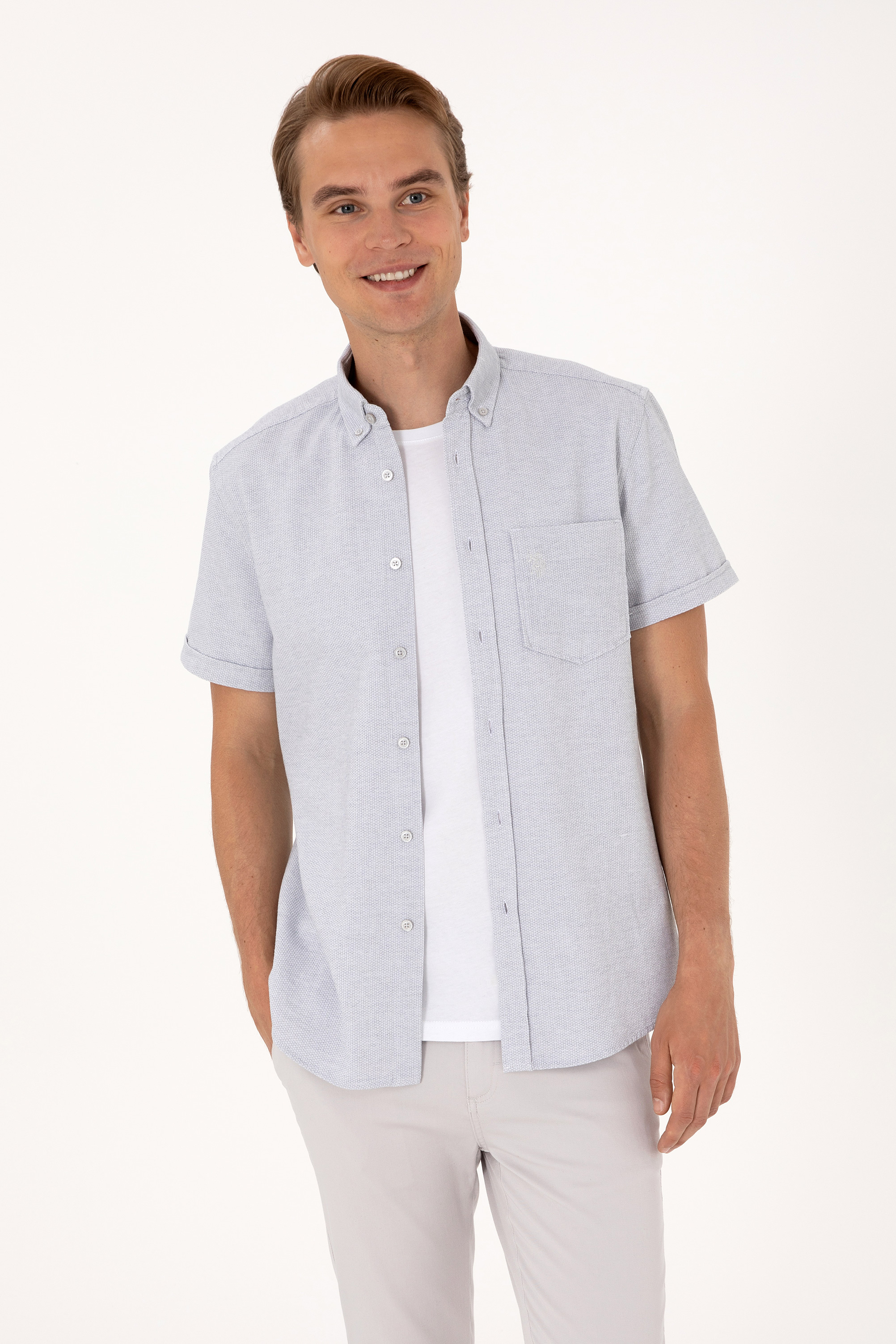 پیراهن خاکستری روشن رگولار مردانه یو اس پولو | US POLO ASSN