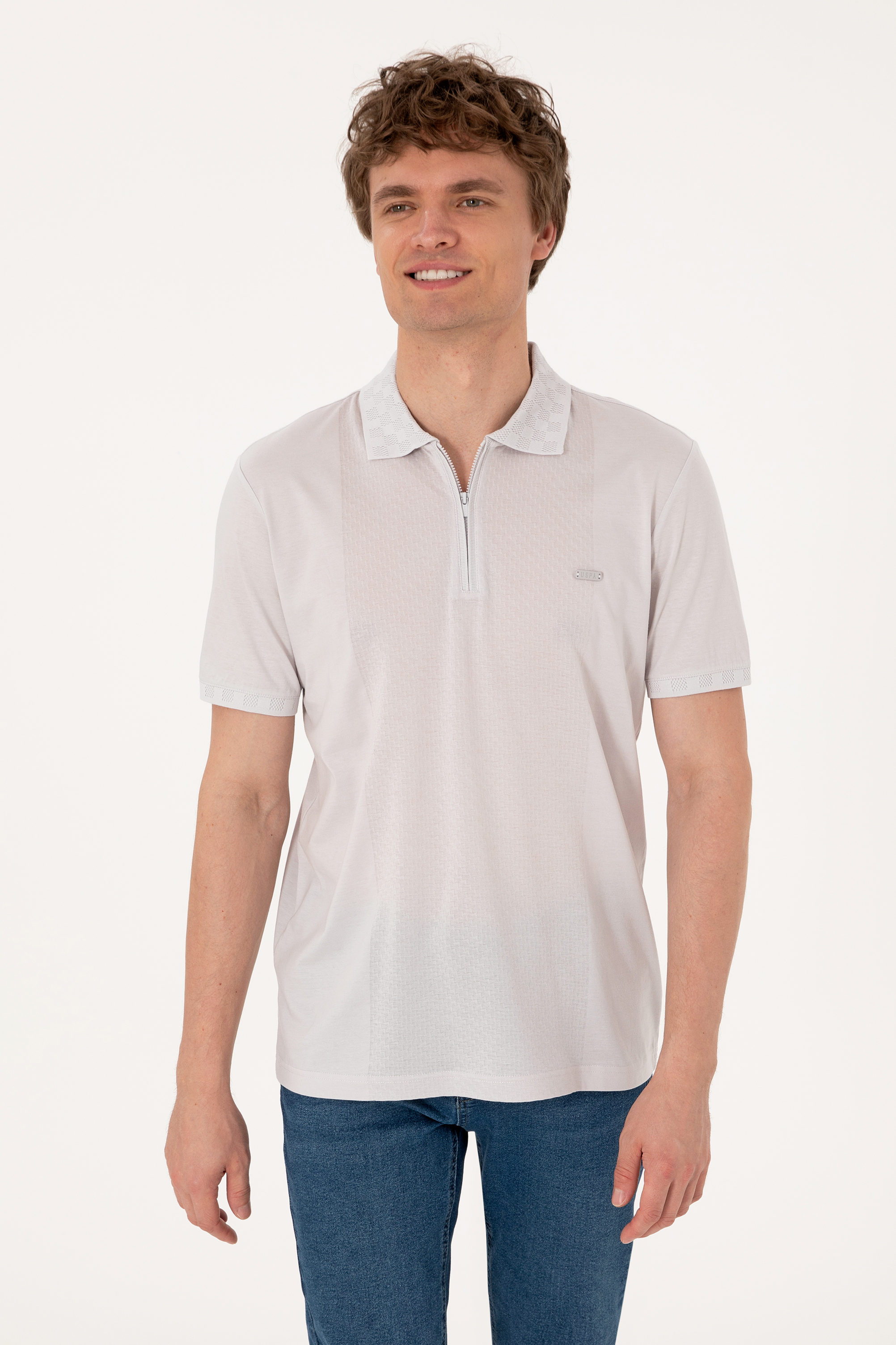 تی شرت یقه پولو خاکستری روشن رگولار مردانه یو اس پولو | US POLO ASSN