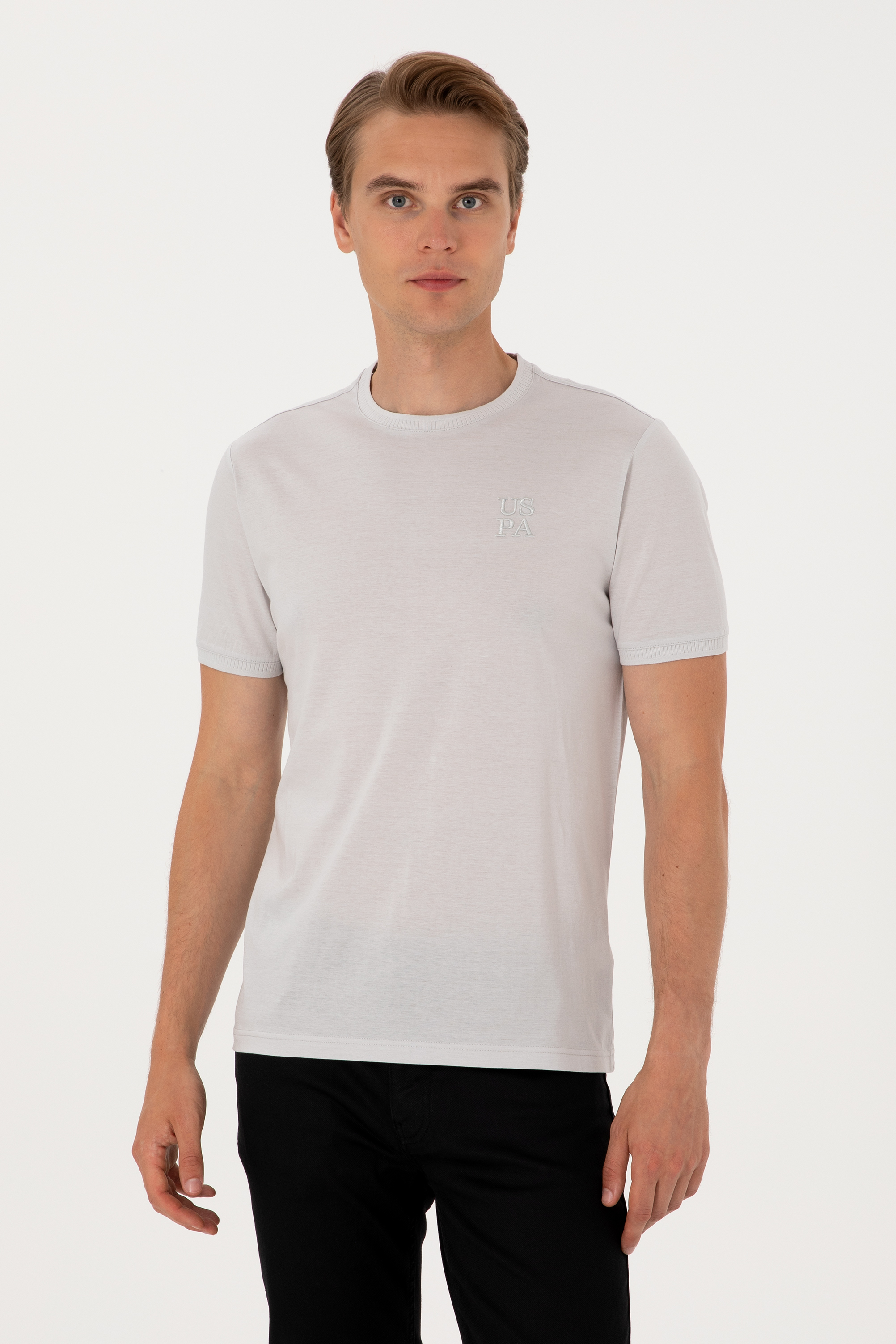 تی شرت یقه گرد خاکستری روشن رگولار مردانه یو اس پولو | US POLO ASSN