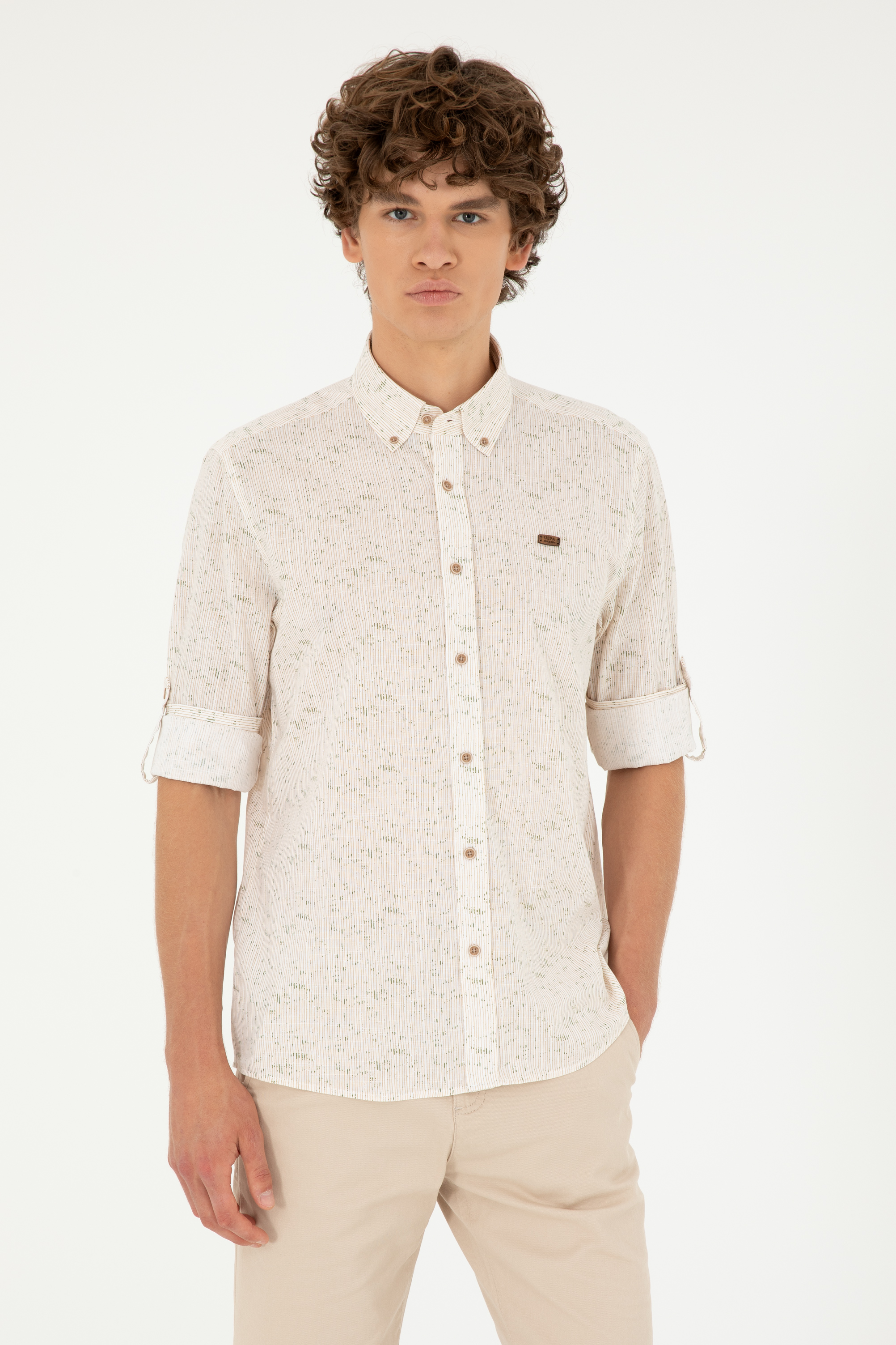 پیراهن خاکی رگولار مردانه یو اس پولو | US POLO ASSN