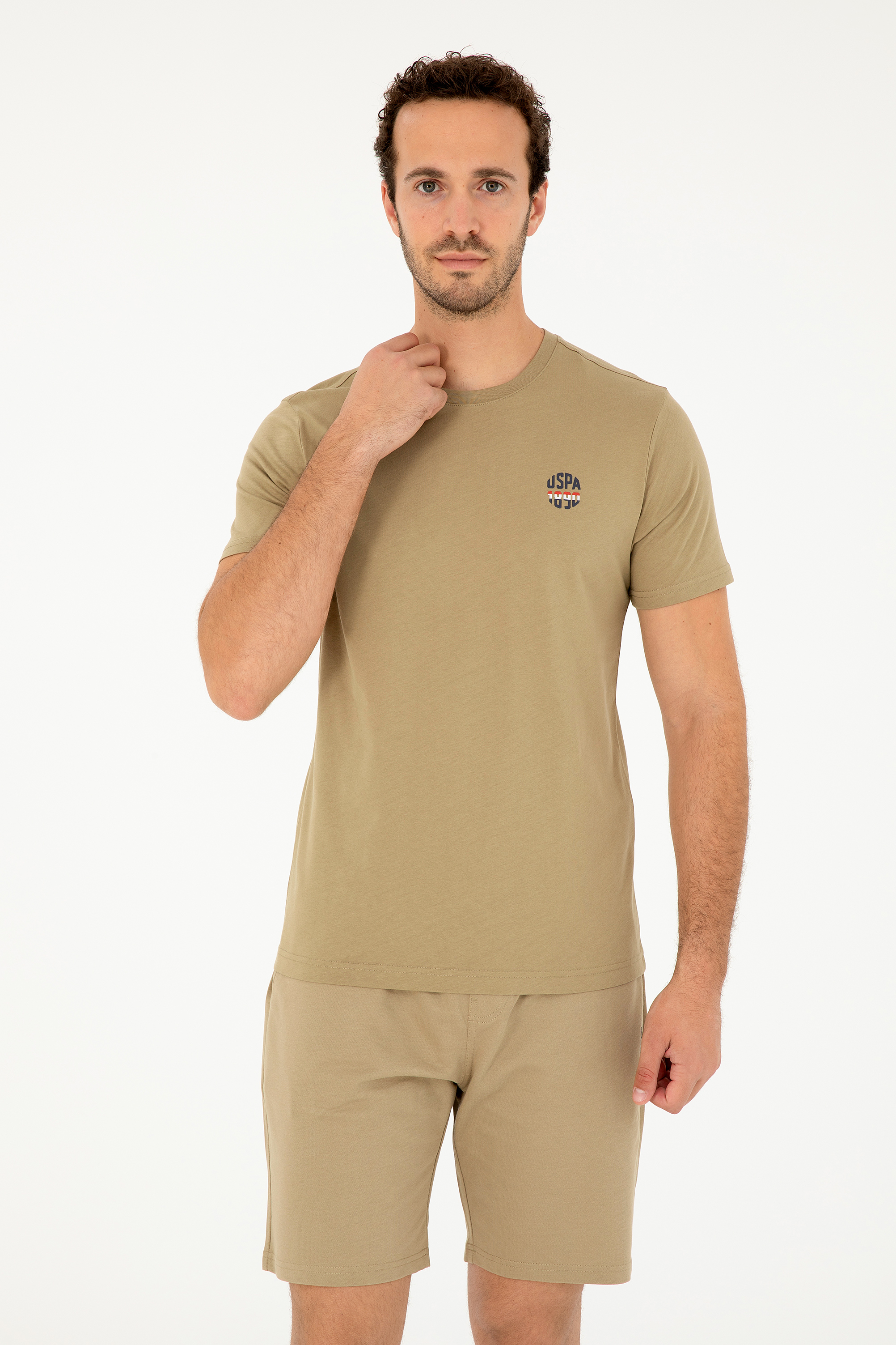 تی شرت یقه گرد خاکی رگولار آستین کوتاه مردانه یو اس پولو | US POLO ASSN