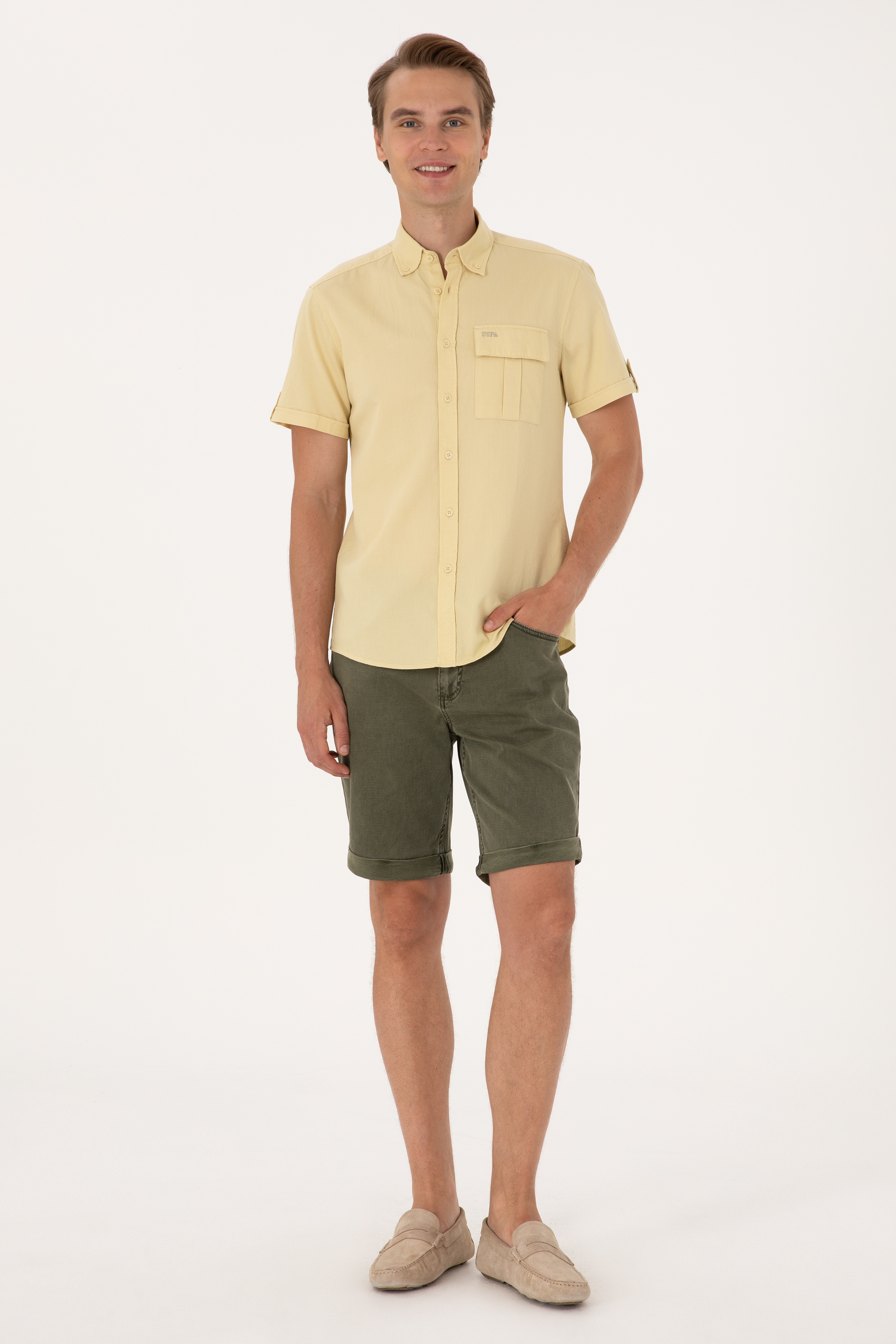 شلوارک جین خاکی ریلکس مردانه یو اس پولو | US POLO ASSN