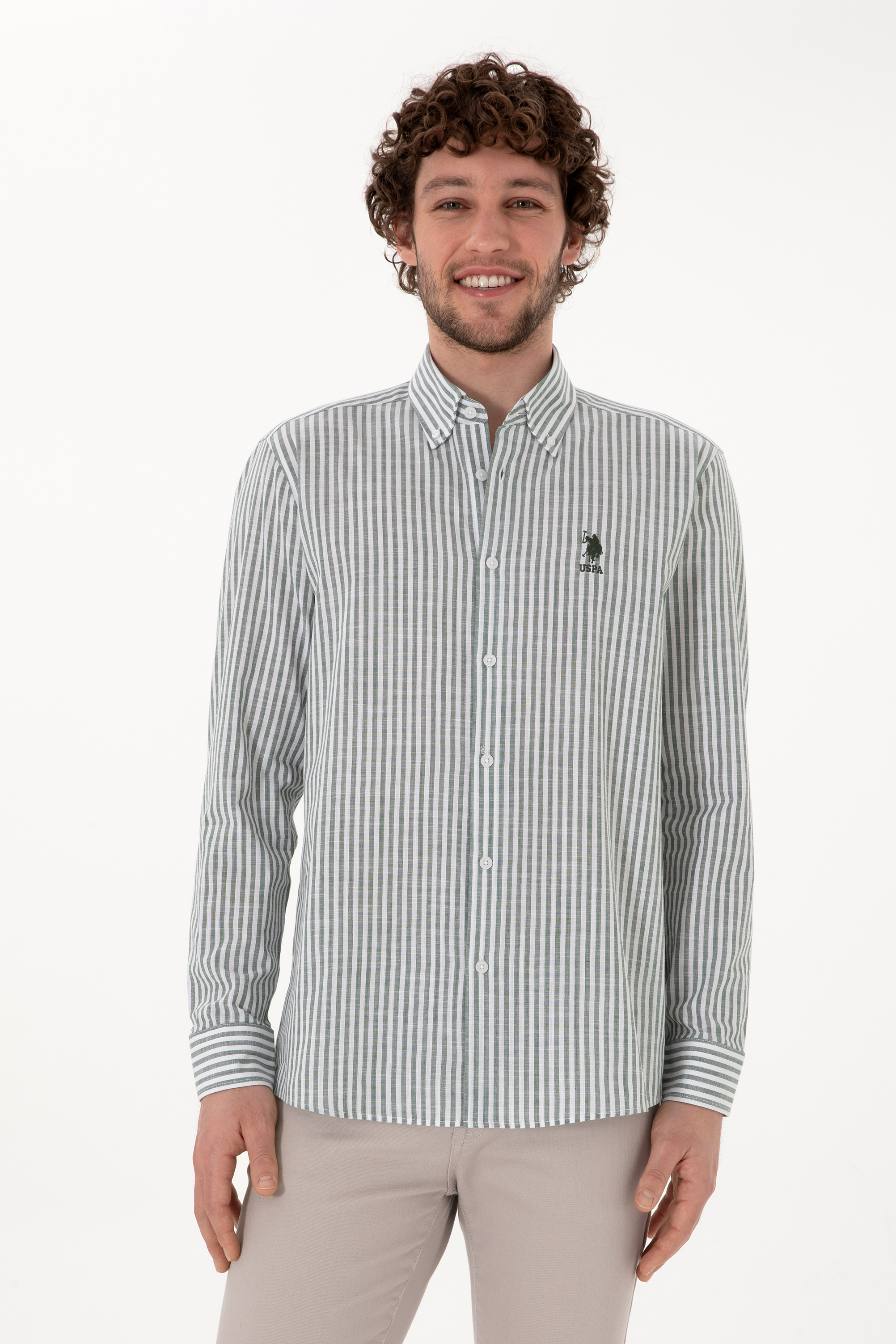 پیراهن خاکی رگولار مردانه یو اس پولو | US POLO ASSN