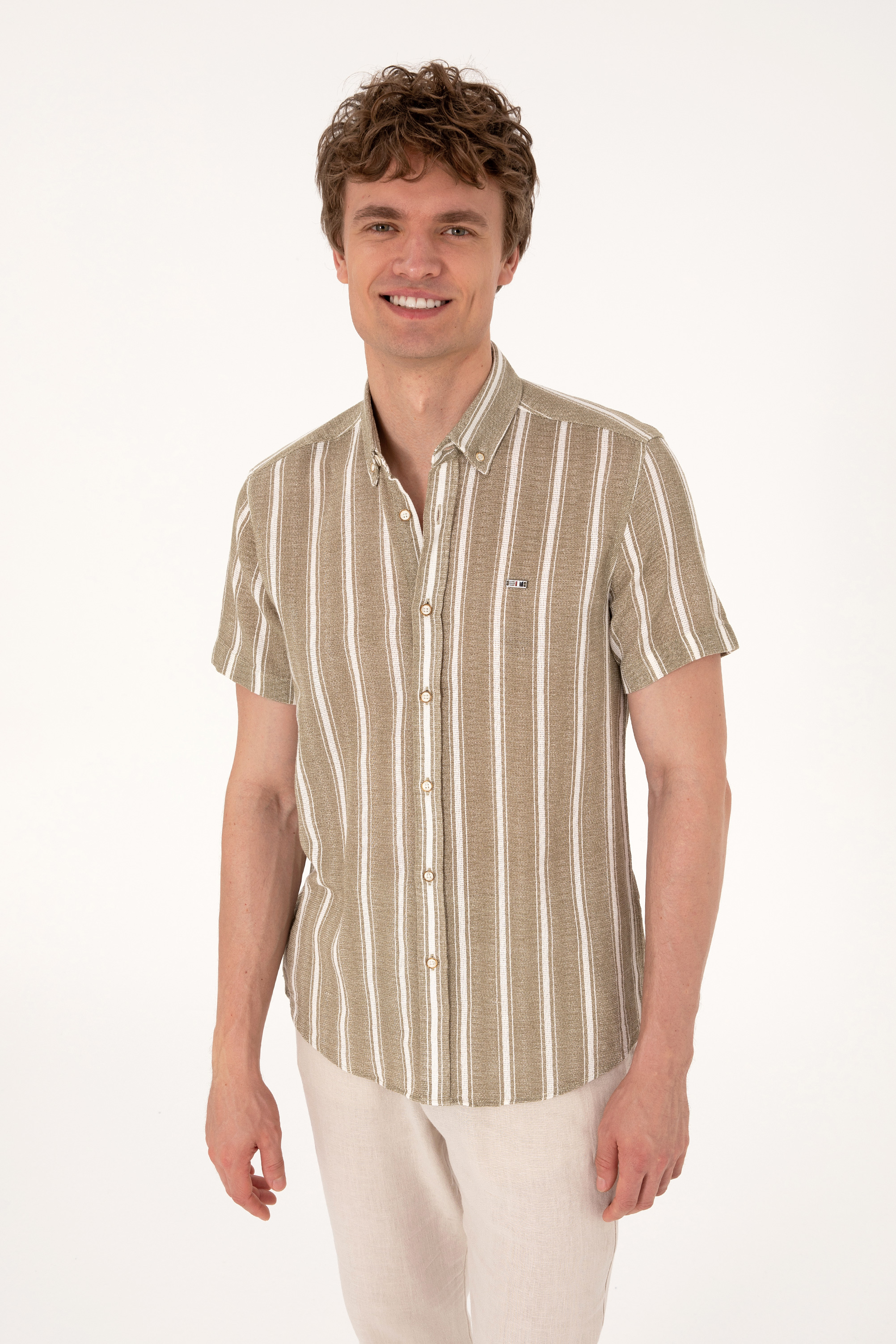 پیراهن خاکی رگولار مردانه یو اس پولو | US POLO ASSN