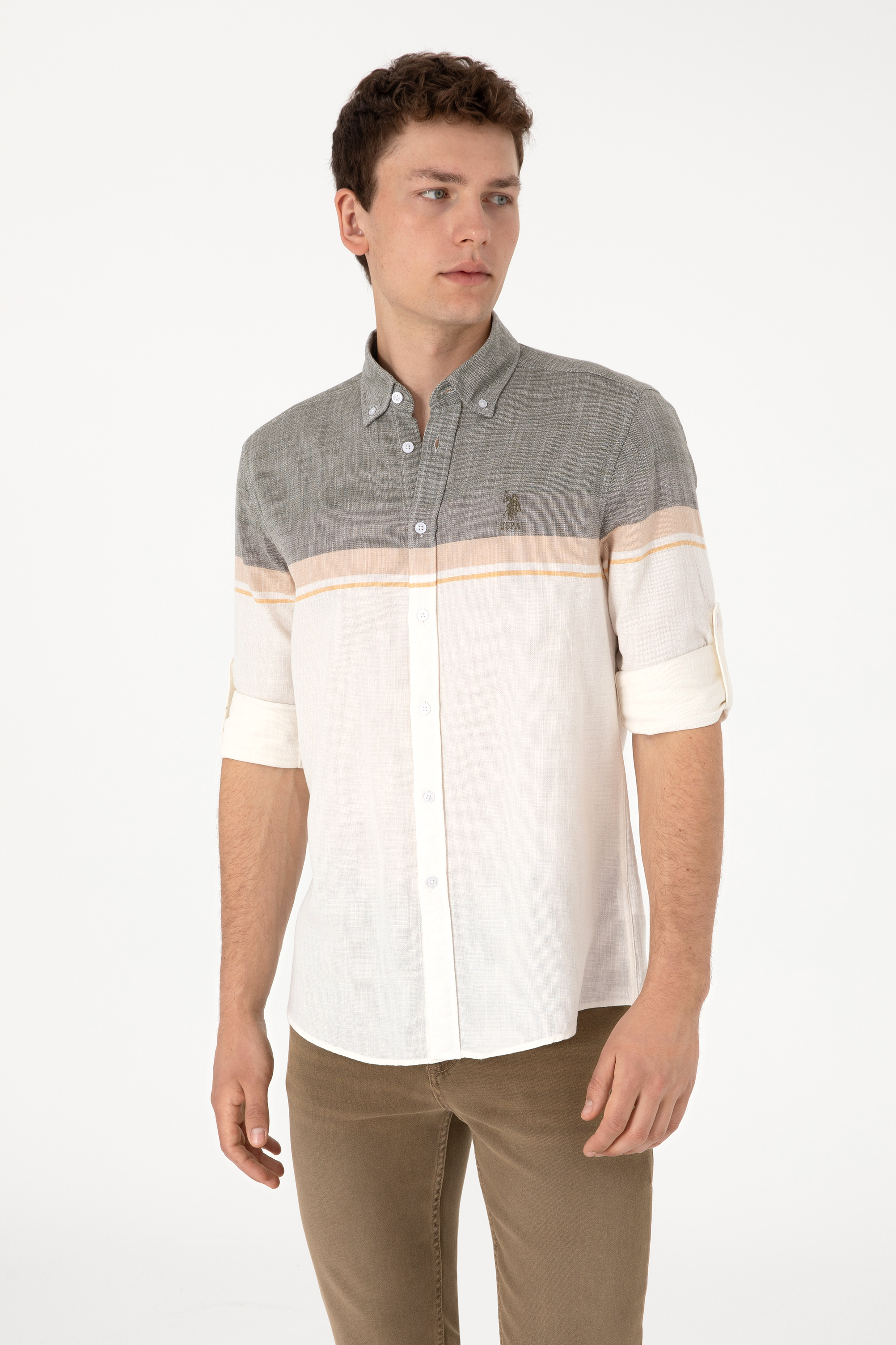 پیراهن خاکی رگولار مردانه یو اس پولو | US POLO ASSN