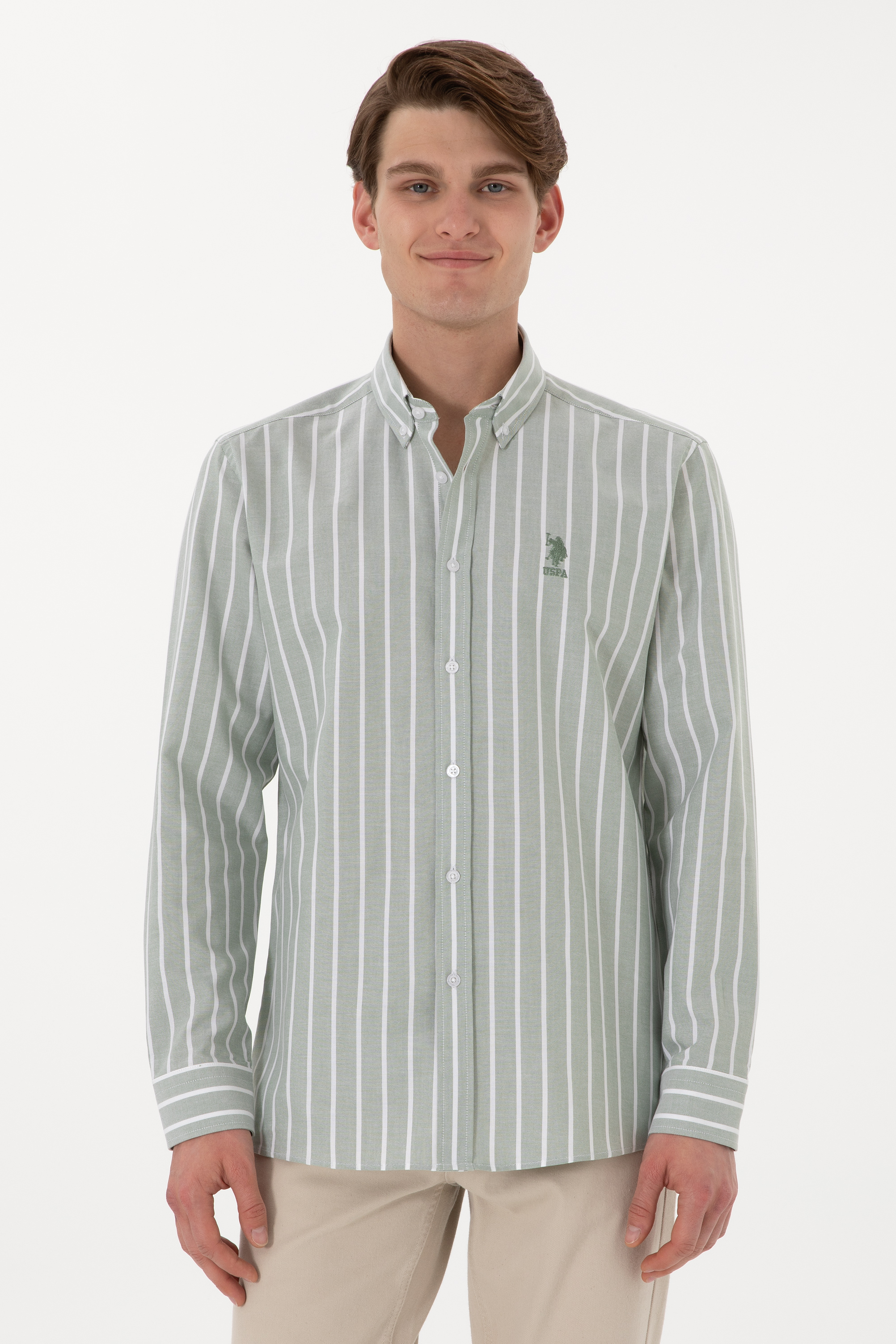 پیراهن خاکی رگولار مردانه یو اس پولو | US POLO ASSN