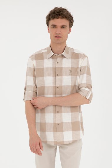 پیراهن  خاکی  رگولار  مردانه یو اس پولو | US POLO ASSN