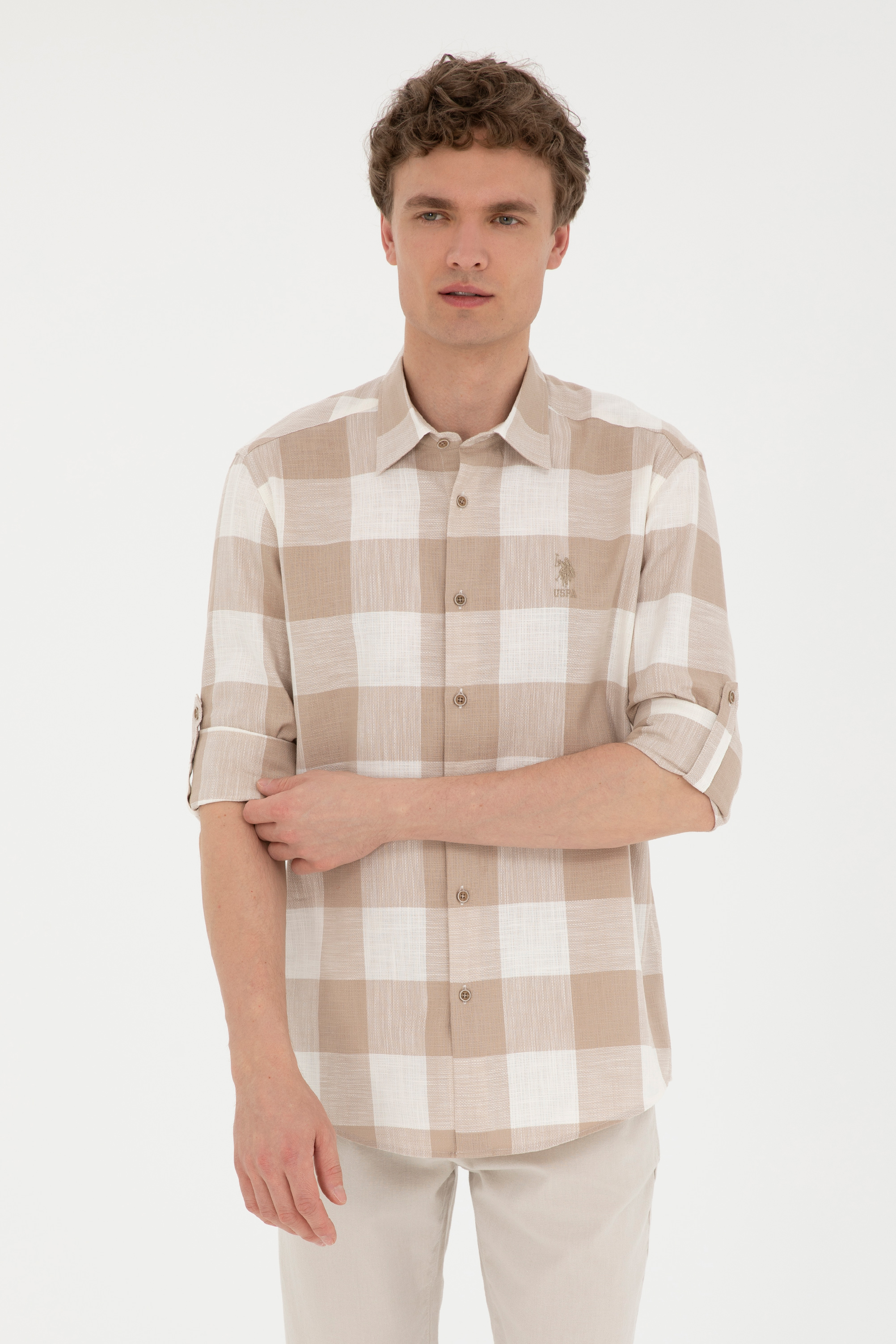 پیراهن خاکی رگولار مردانه یو اس پولو | US POLO ASSN