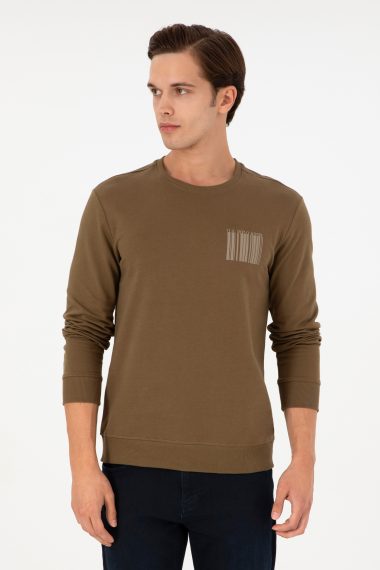 سویشرت یقه گرد خاکی  رگولار آستین بلند مردانه یو اس پولو | US POLO ASSN