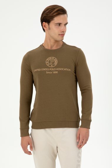 سویشرت یقه گرد خاکی  رگولار آستین بلند مردانه یو اس پولو | US POLO ASSN