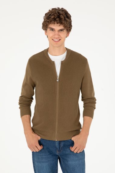 ژاکت تریکو بیسیک  خاکی  رگولار  مردانه یو اس پولو | US POLO ASSN