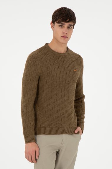 بافت یقه گرد خاکی  اندامی  مردانه یو اس پولو | US POLO ASSN
