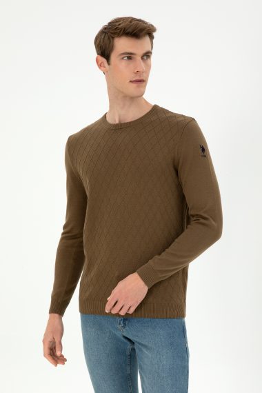 بافت یقه گرد خاکی  اندامی  مردانه یو اس پولو | US POLO ASSN