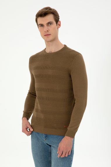 بافت یقه گرد خاکی  اندامی  مردانه یو اس پولو | US POLO ASSN