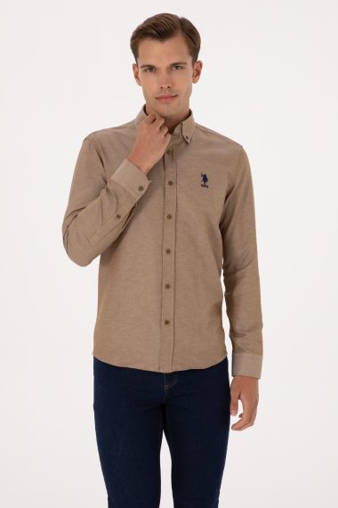 پیراهن  خاکی  اندامی  مردانه یو اس پولو | US POLO ASSN